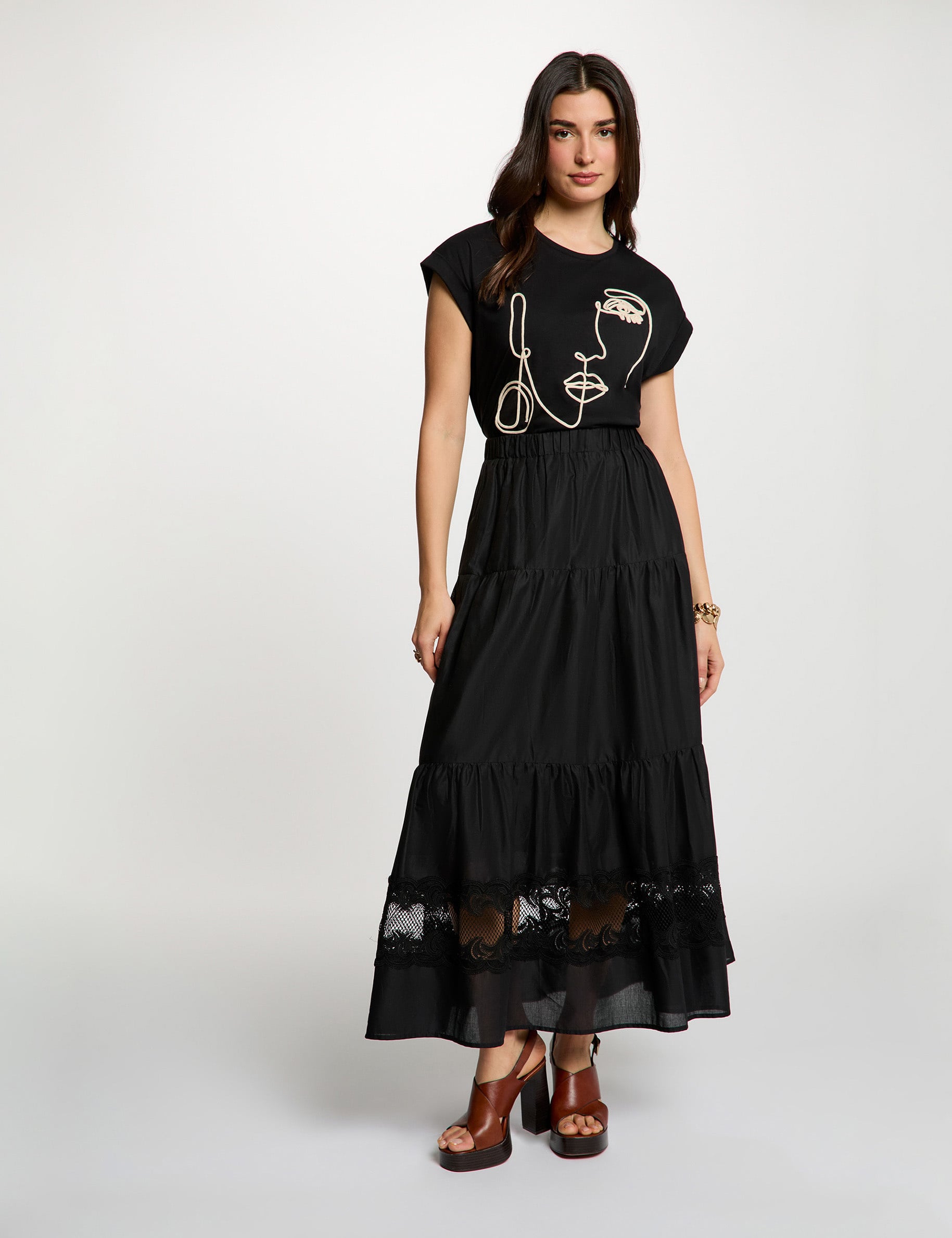 Long tiered skirt black women