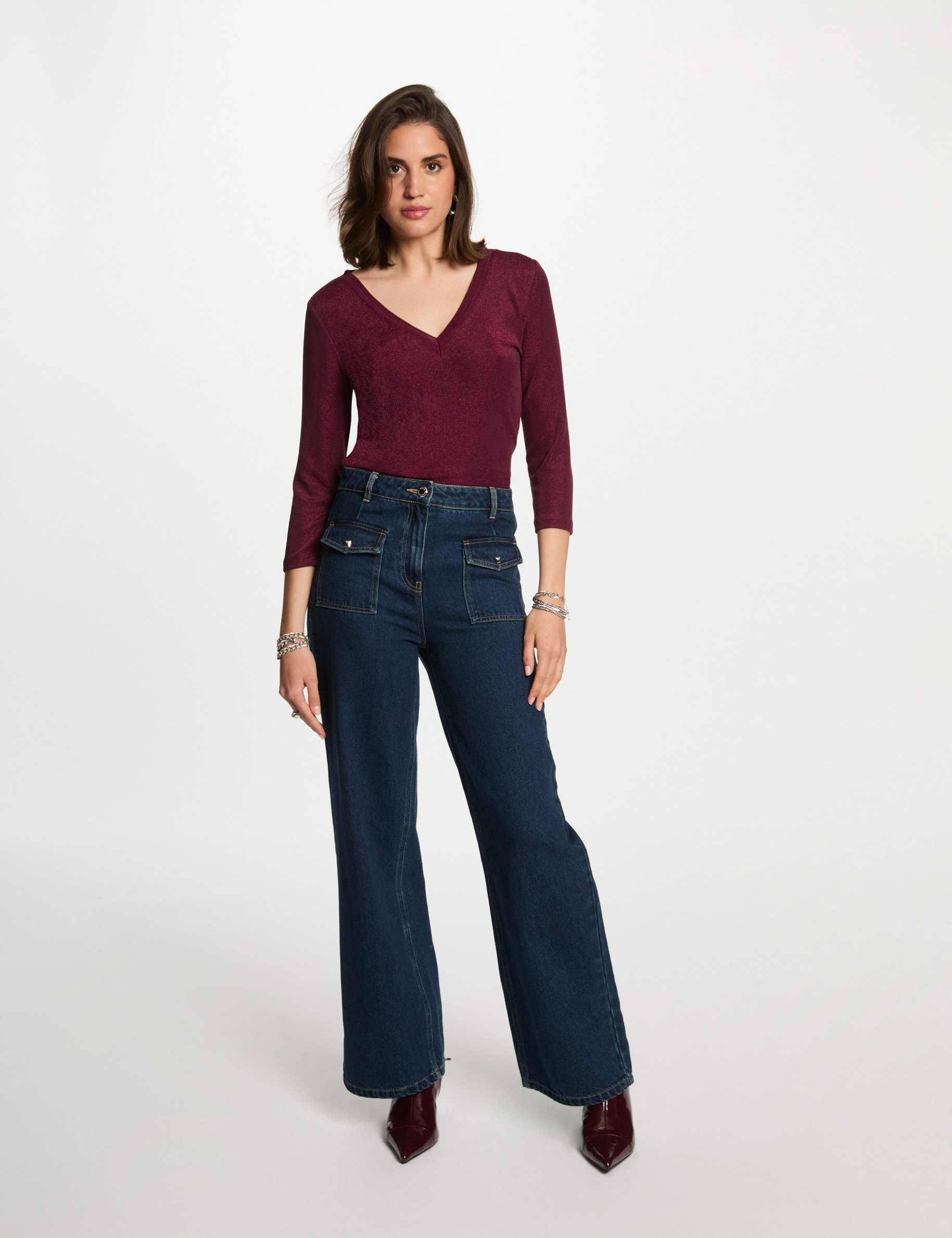 34 length sleeved t shirt plum women 3/4-length sleeved t-shirt plum women
