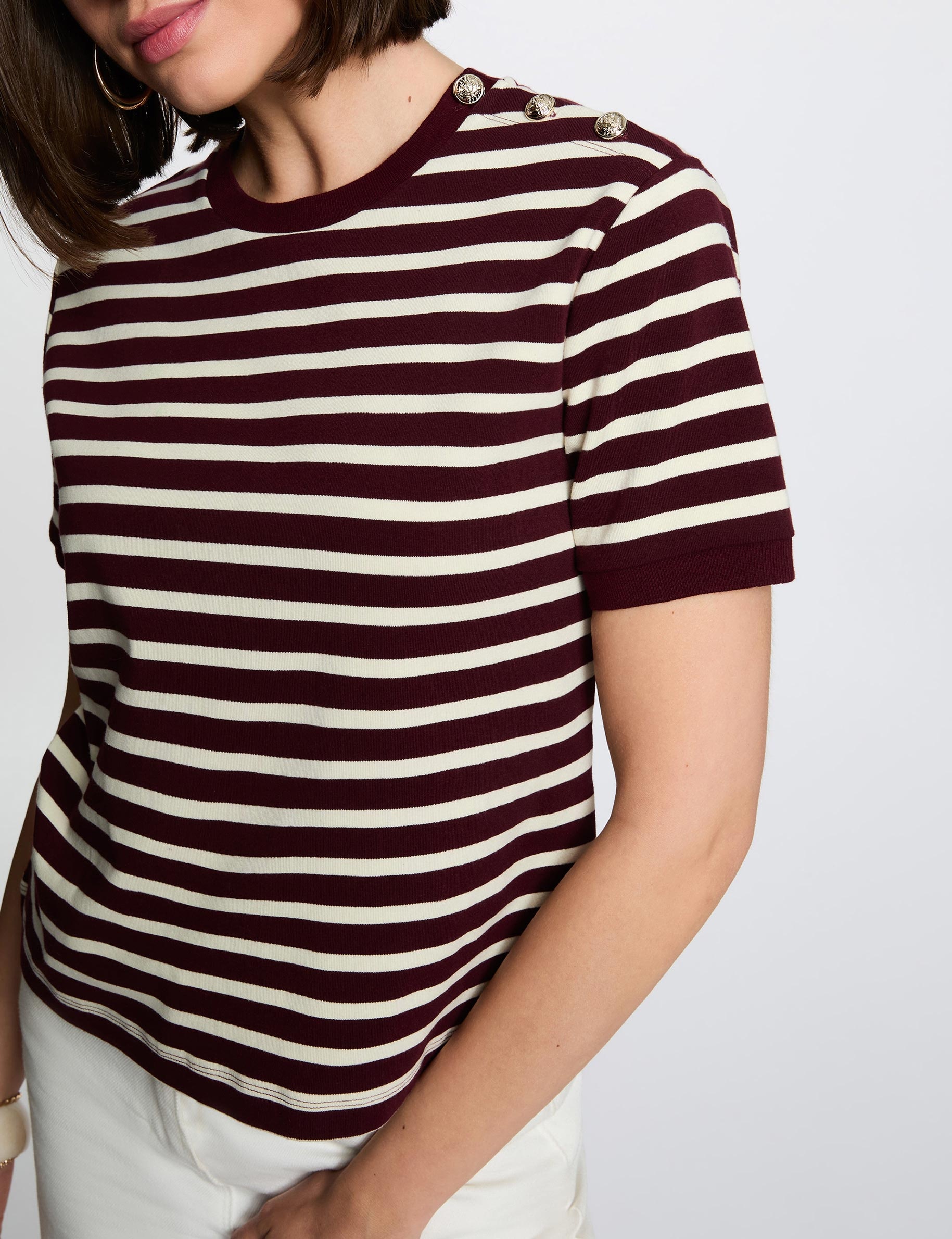 Striped t-shirt with round neck plum women