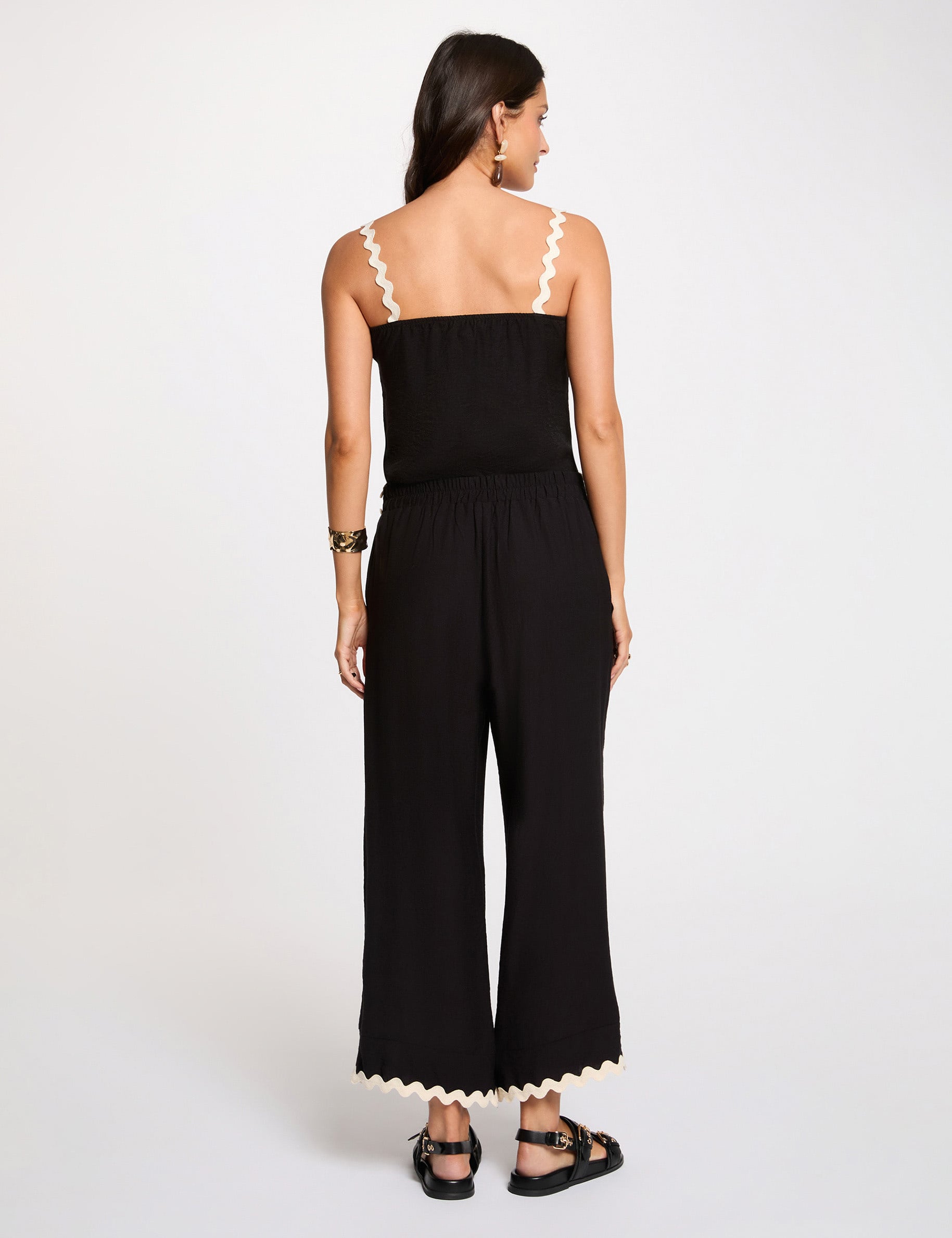 Wide-leg cropped trousers black women