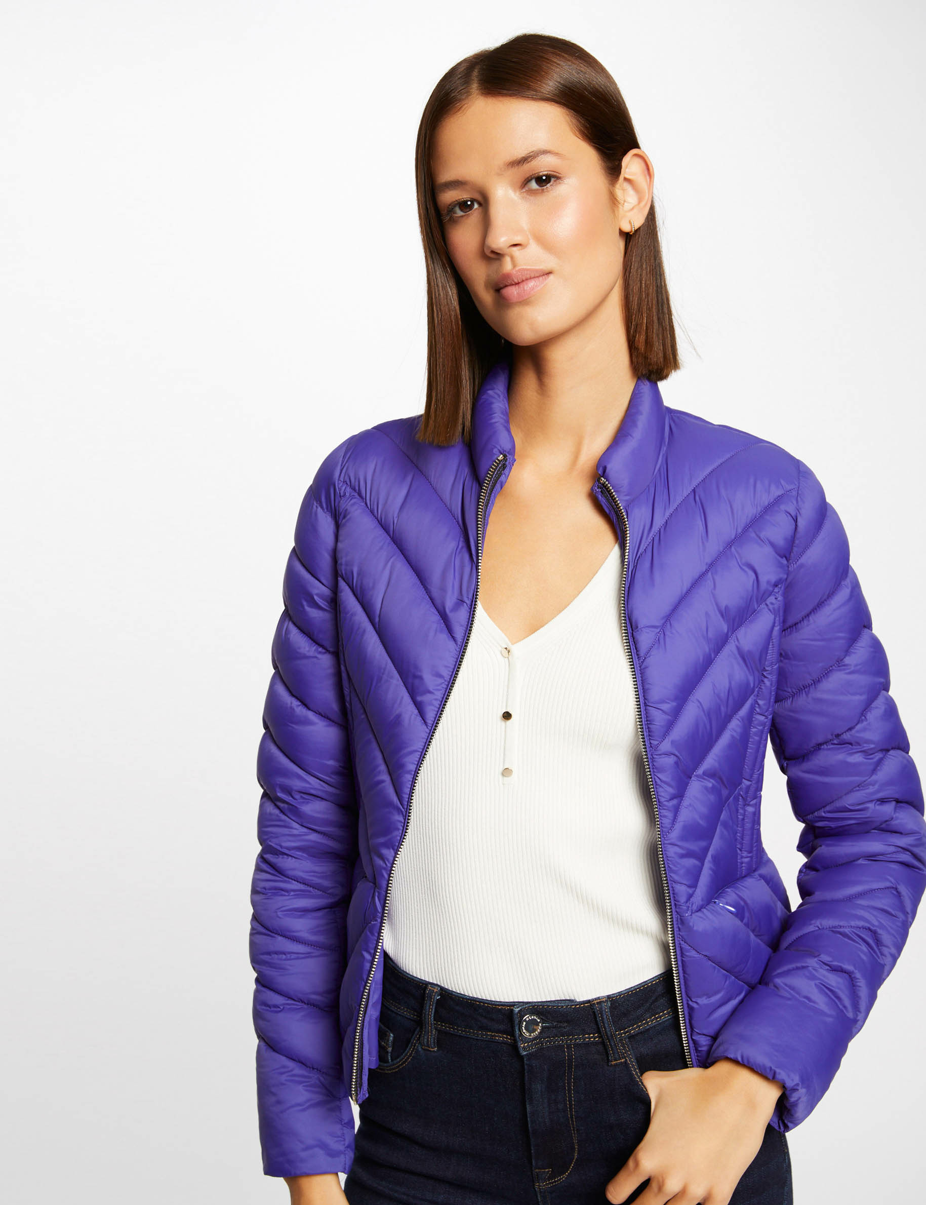 Straight zipped padded jacket purple ladies'