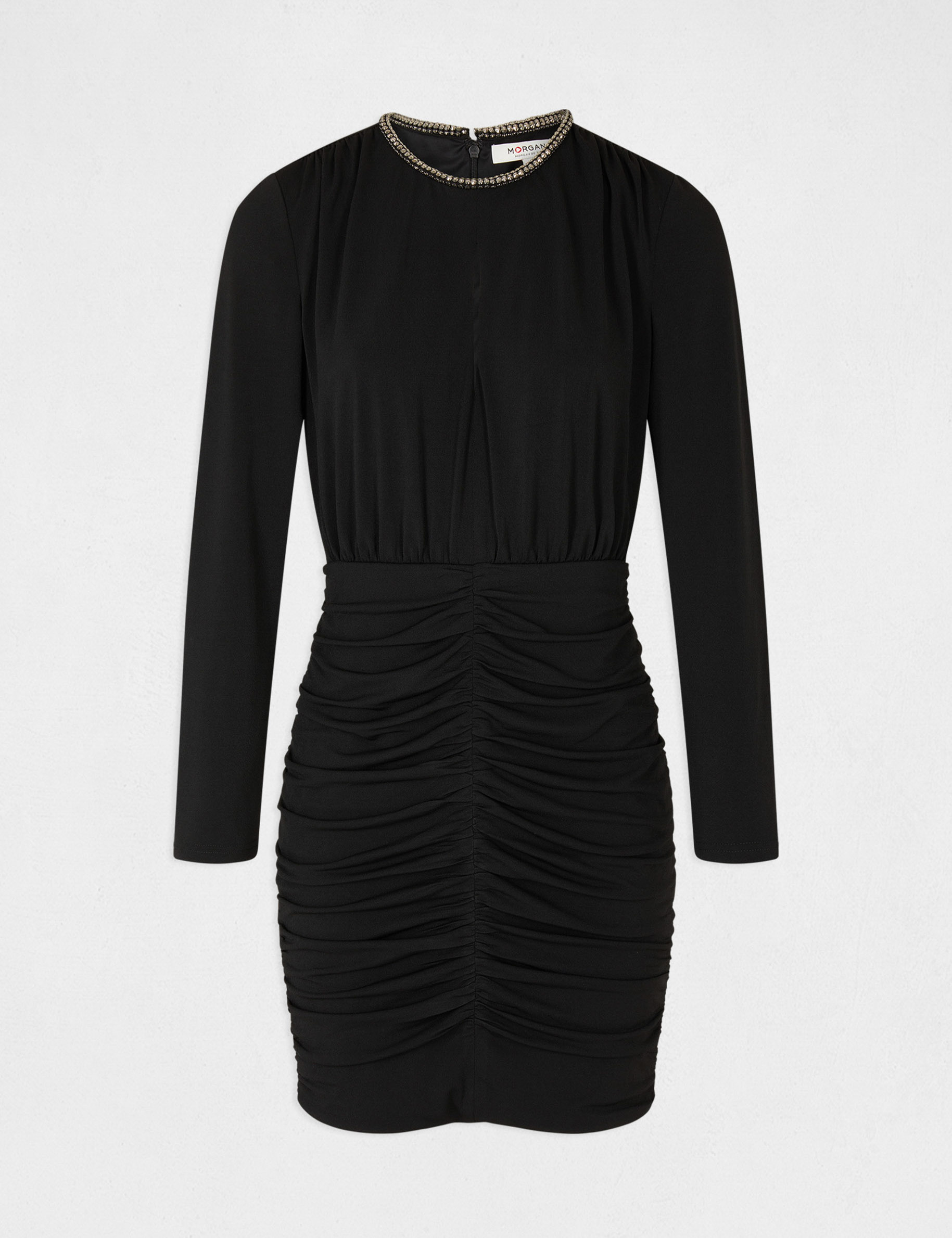 robe ajustee froncee avec col bijoux noir femme Robe ajustée froncée avec col bijoux noir femme