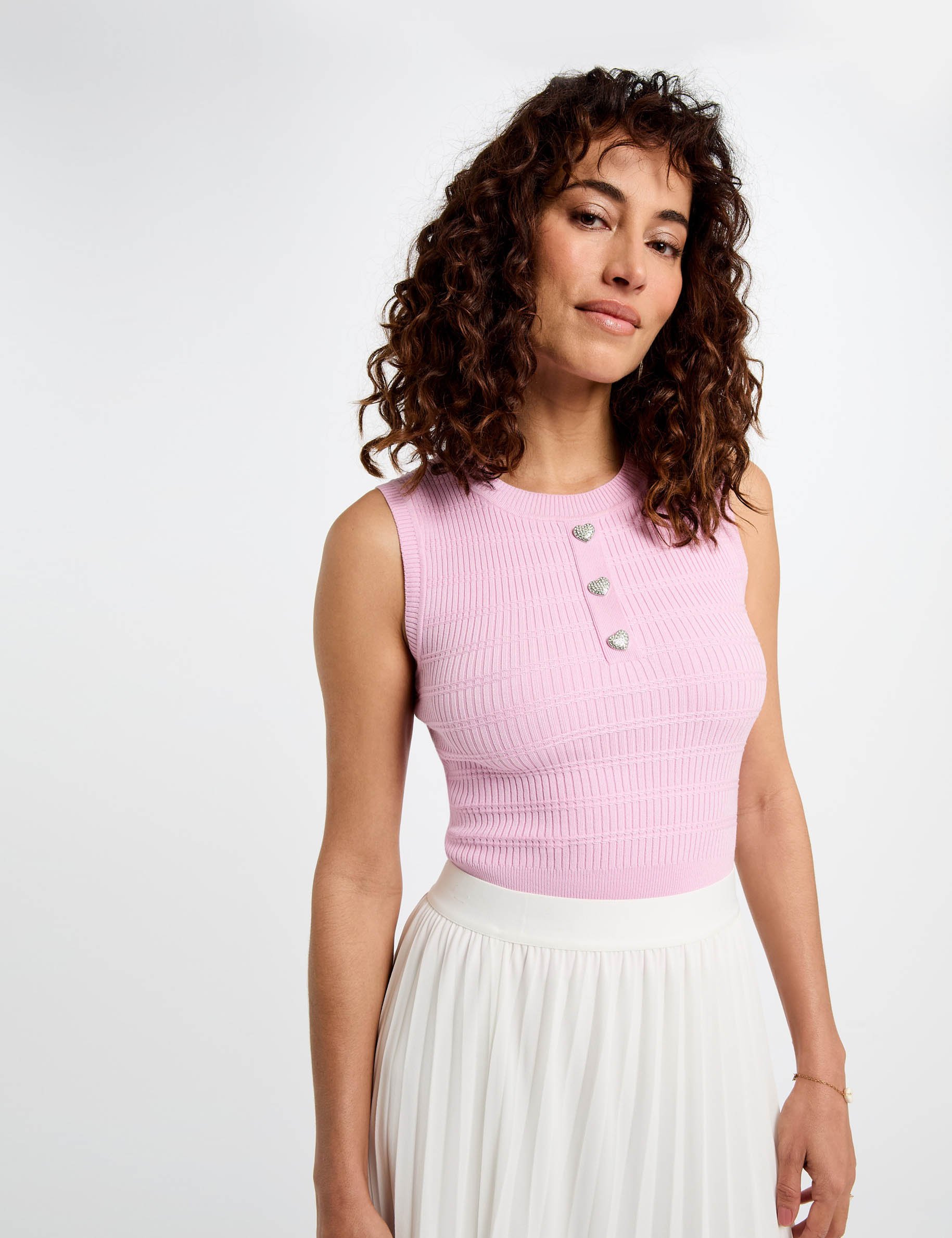 sleeveless knitted vest top pastel pink women Sleeveless knitted vest top pastel pink women