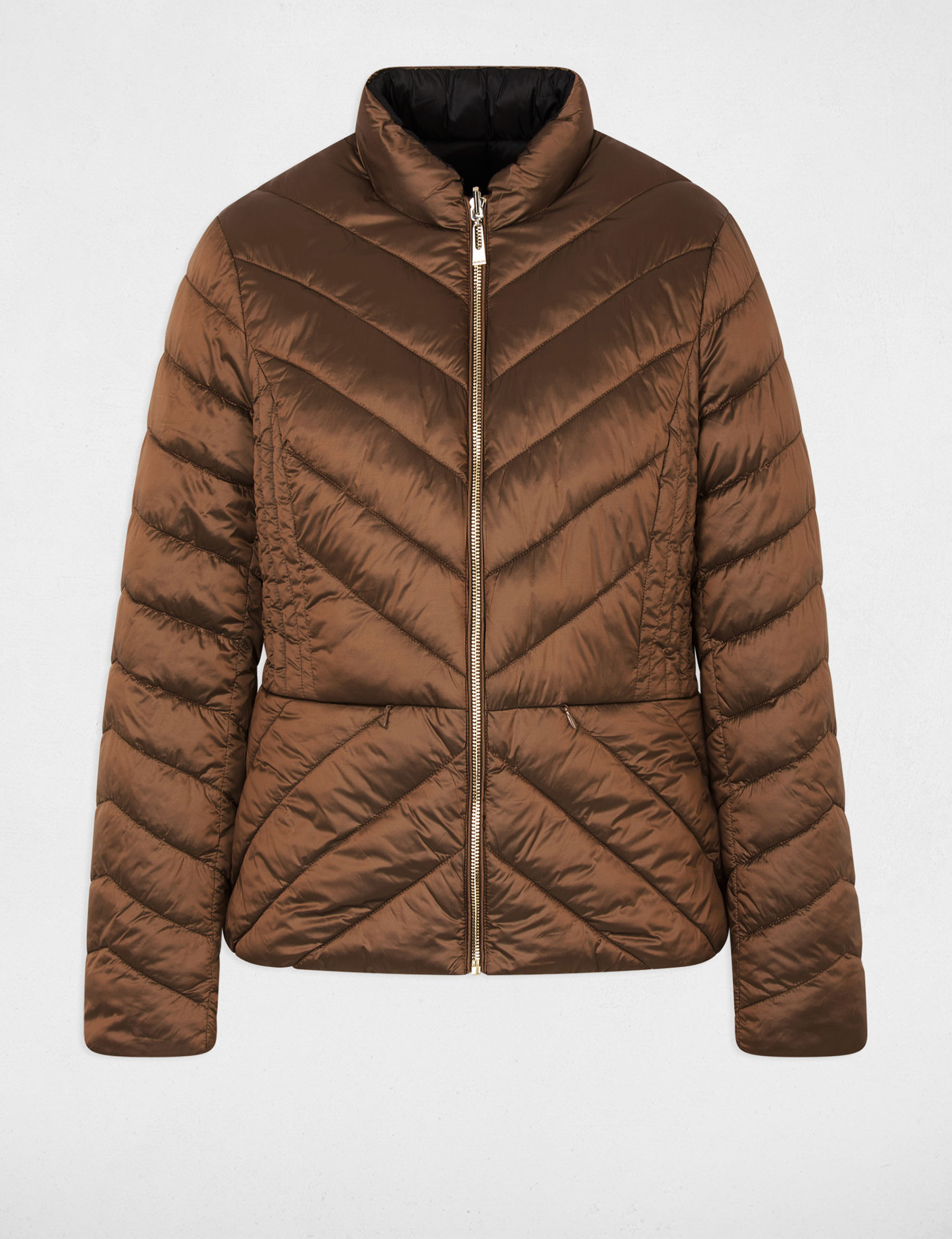 Satin reversible puffer jacket bronze color women