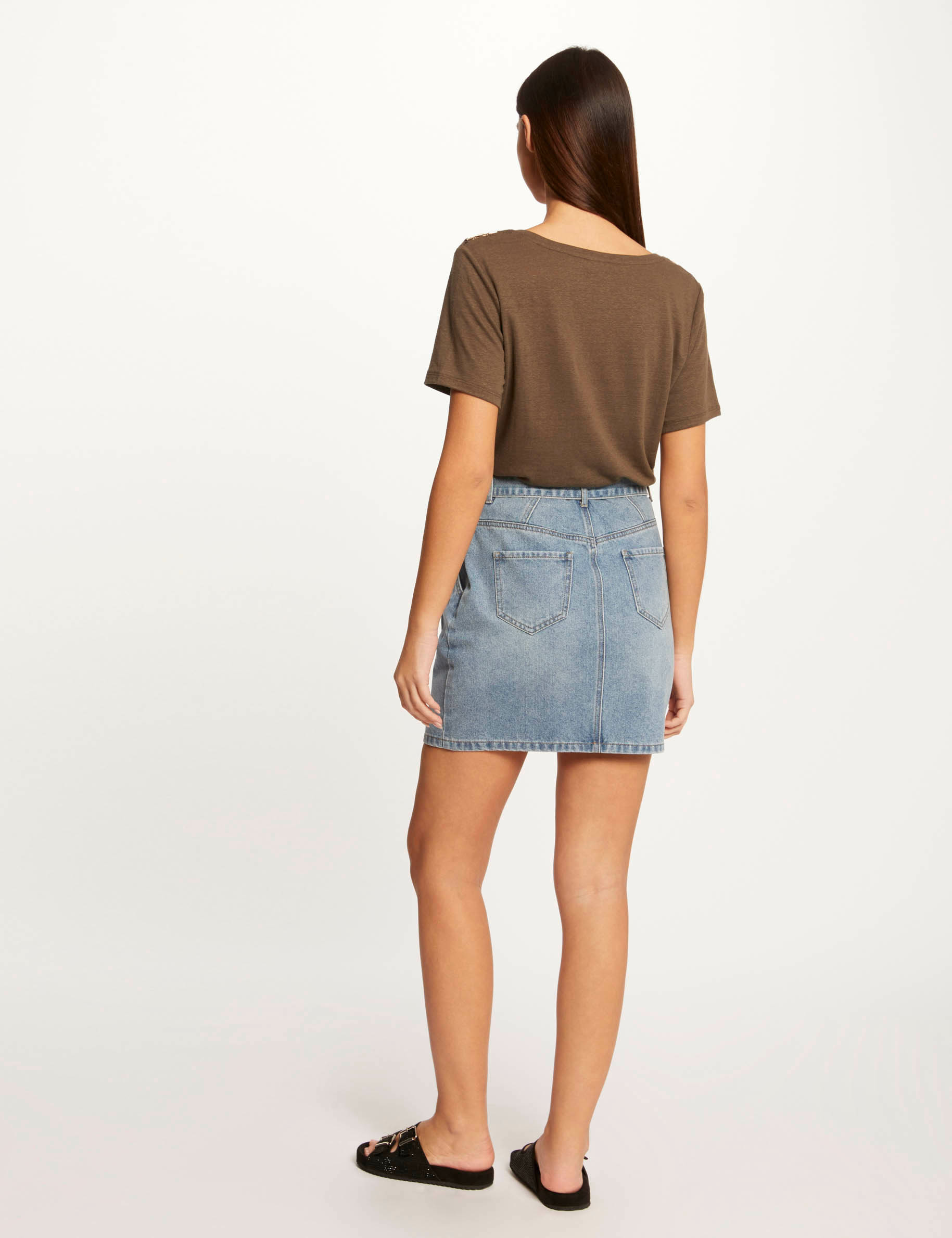 Belted straight denim skirt stone denim ladies' Belted straight denim skirt stone denim ladies'