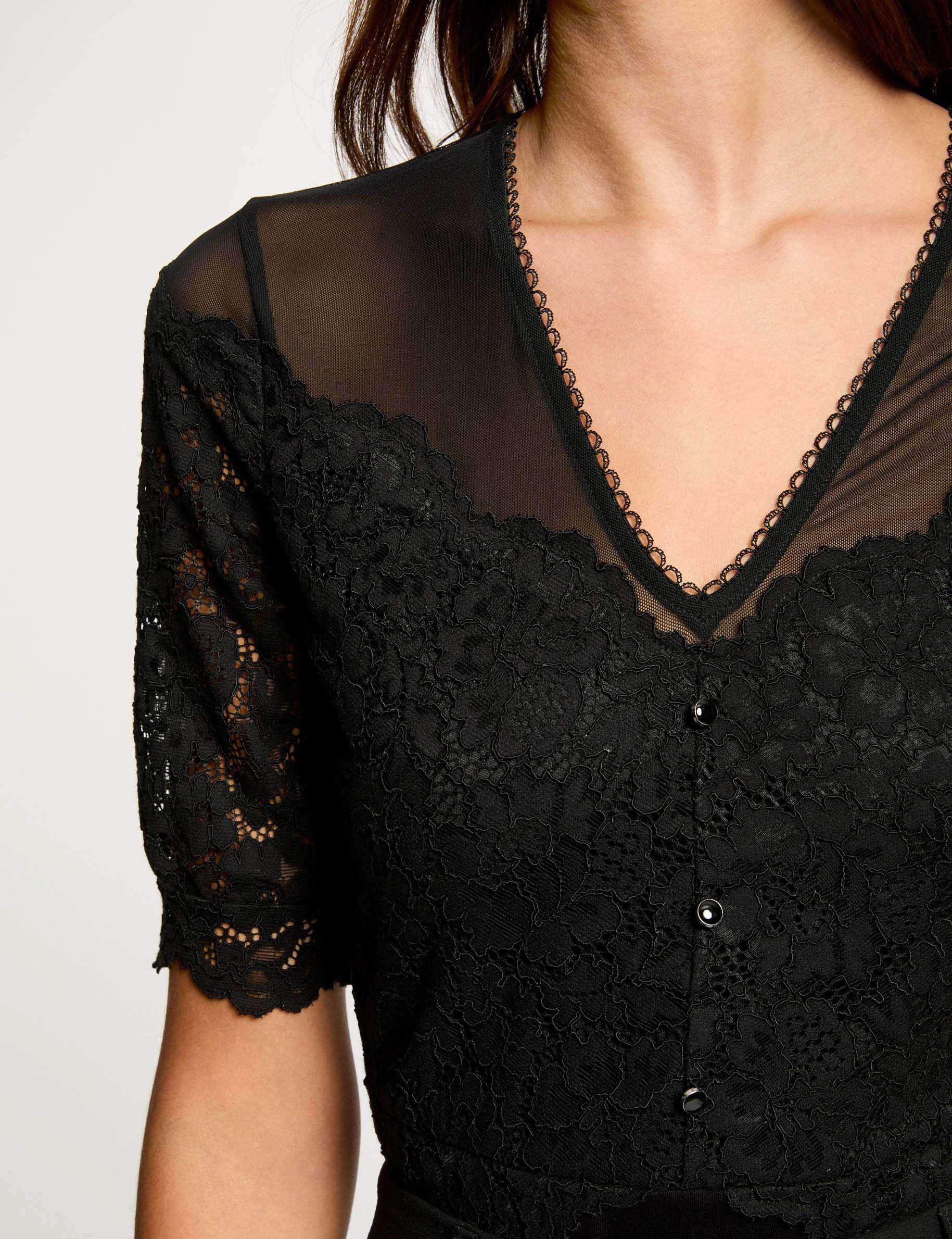 short sleeved lace body black women Short-sleeved lace body black women