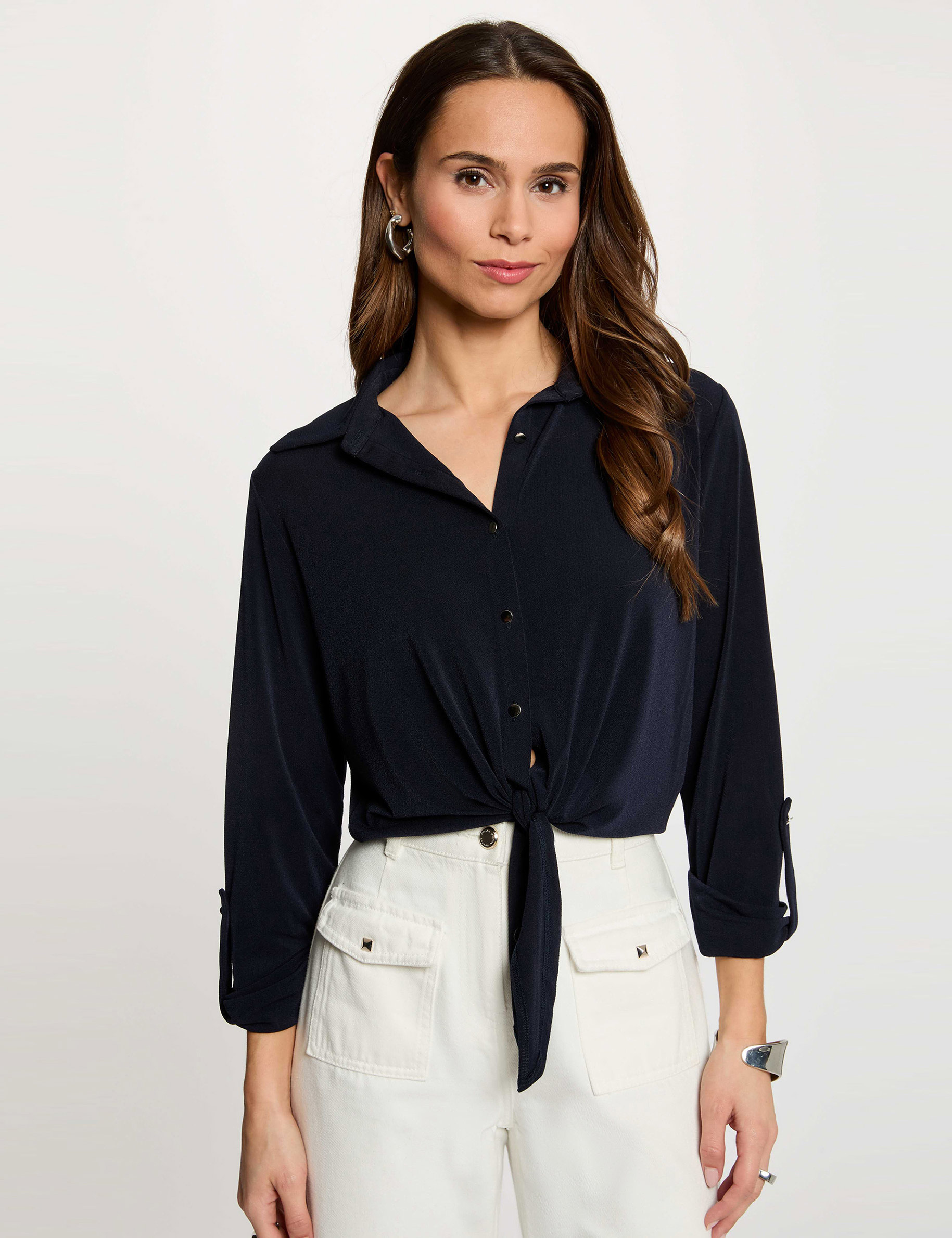 Shirt with notched collar navy blue women