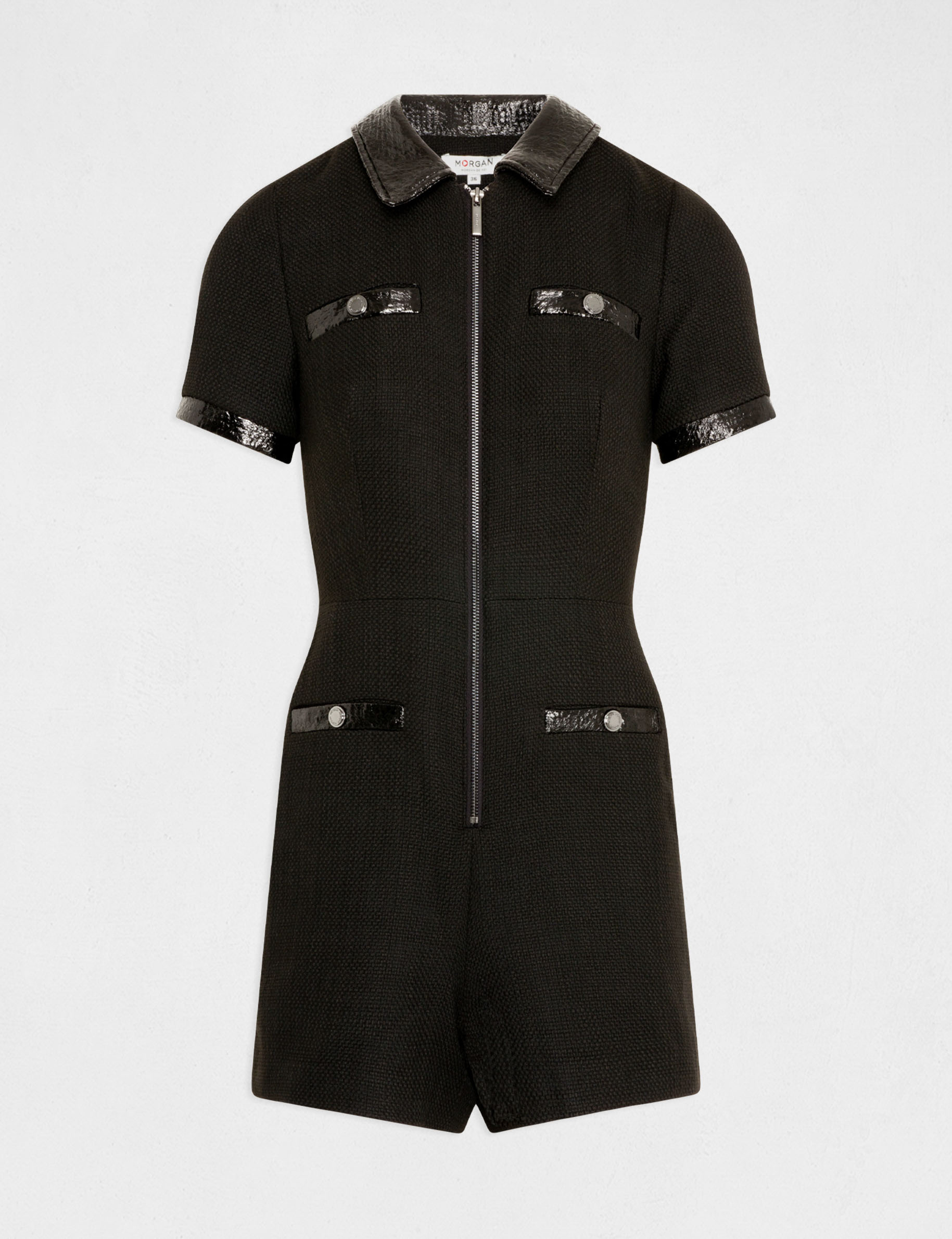 Fitted playsuit with vinyl details black ladies'