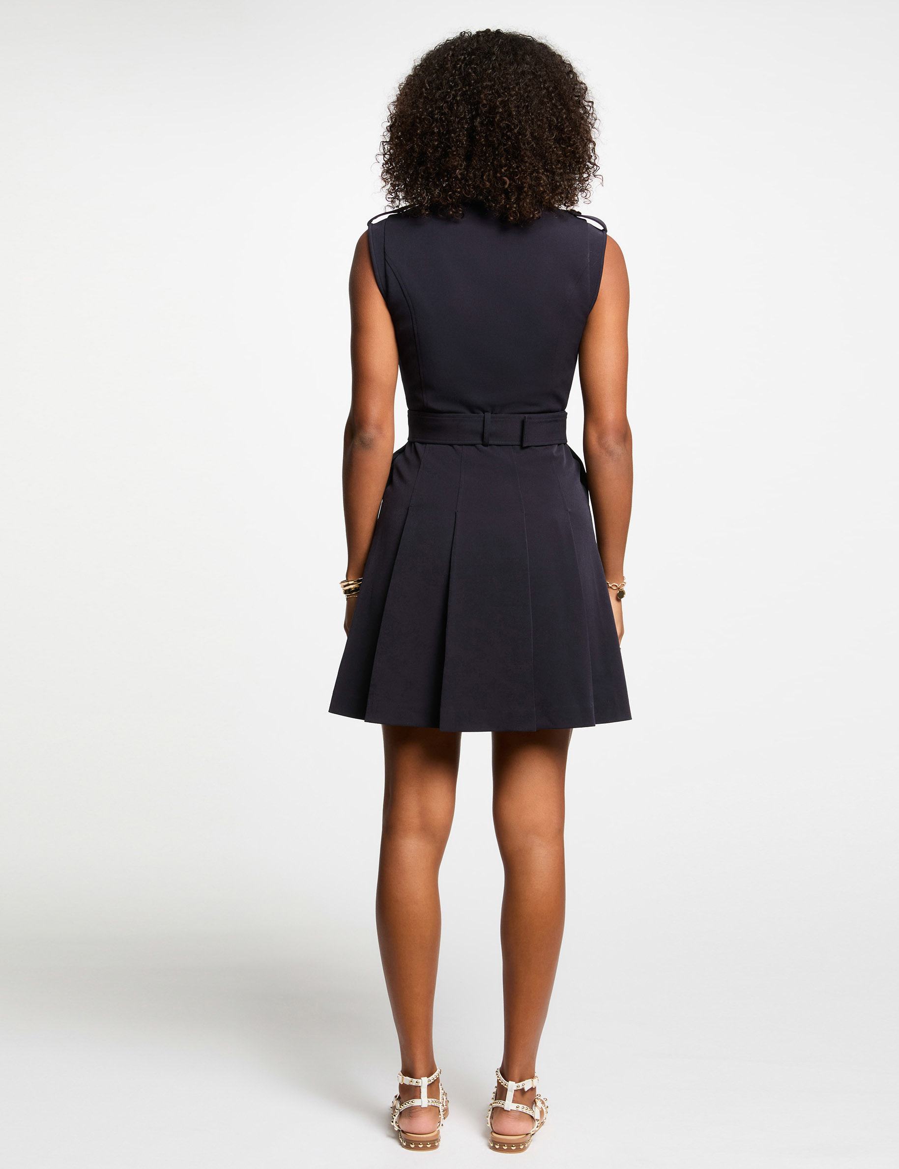 pleated mini a line dress navy blue women Pleated mini A-line dress navy blue women