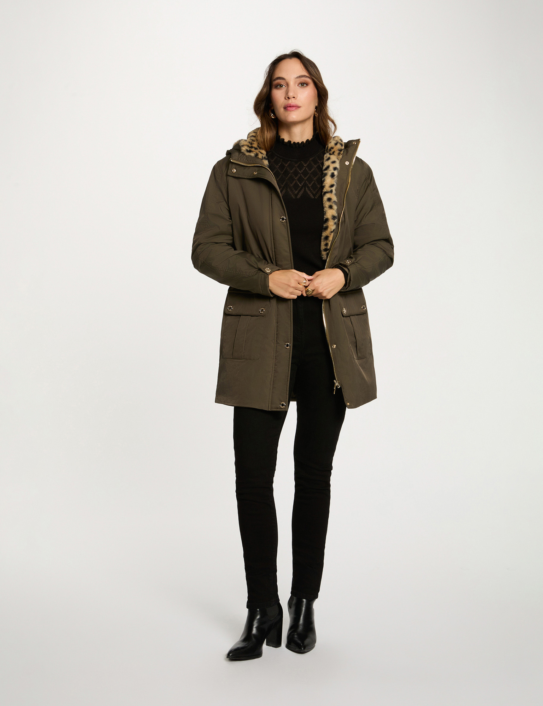 long parka with faux fur khaki green women Long parka with faux fur khaki green women