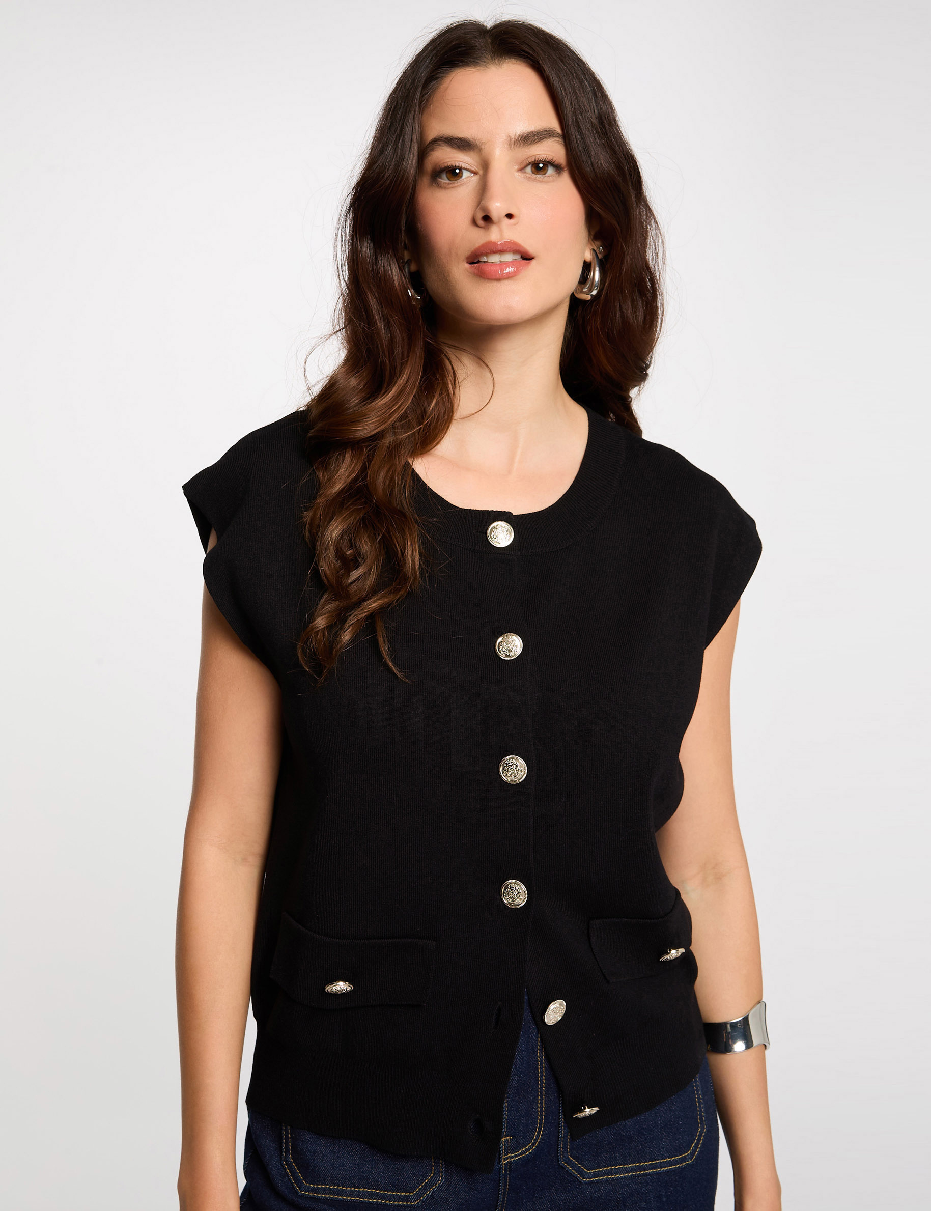 sleeveless cardigan black women Sleeveless cardigan black women