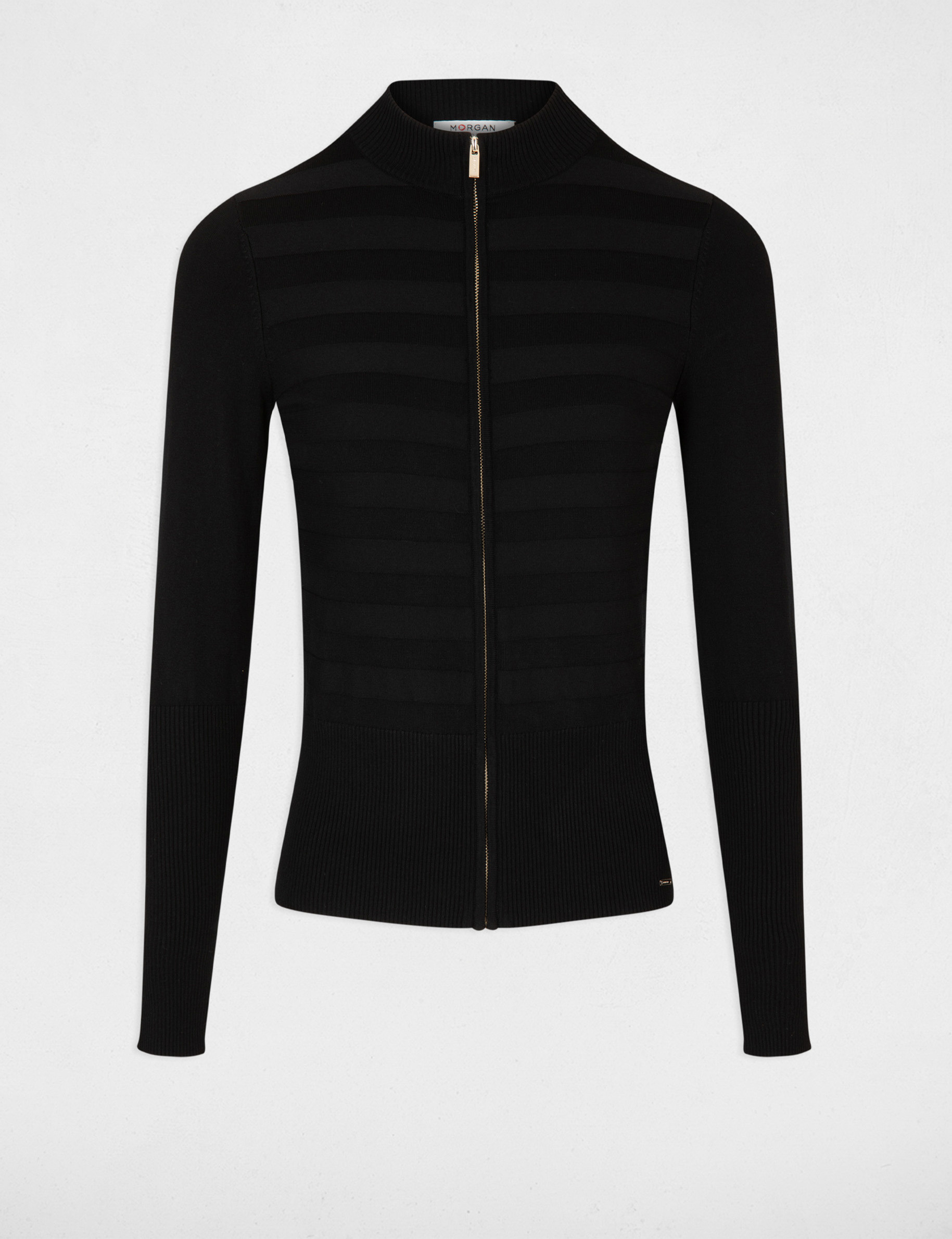 Long-sleeved zipped cardigan black ladies'