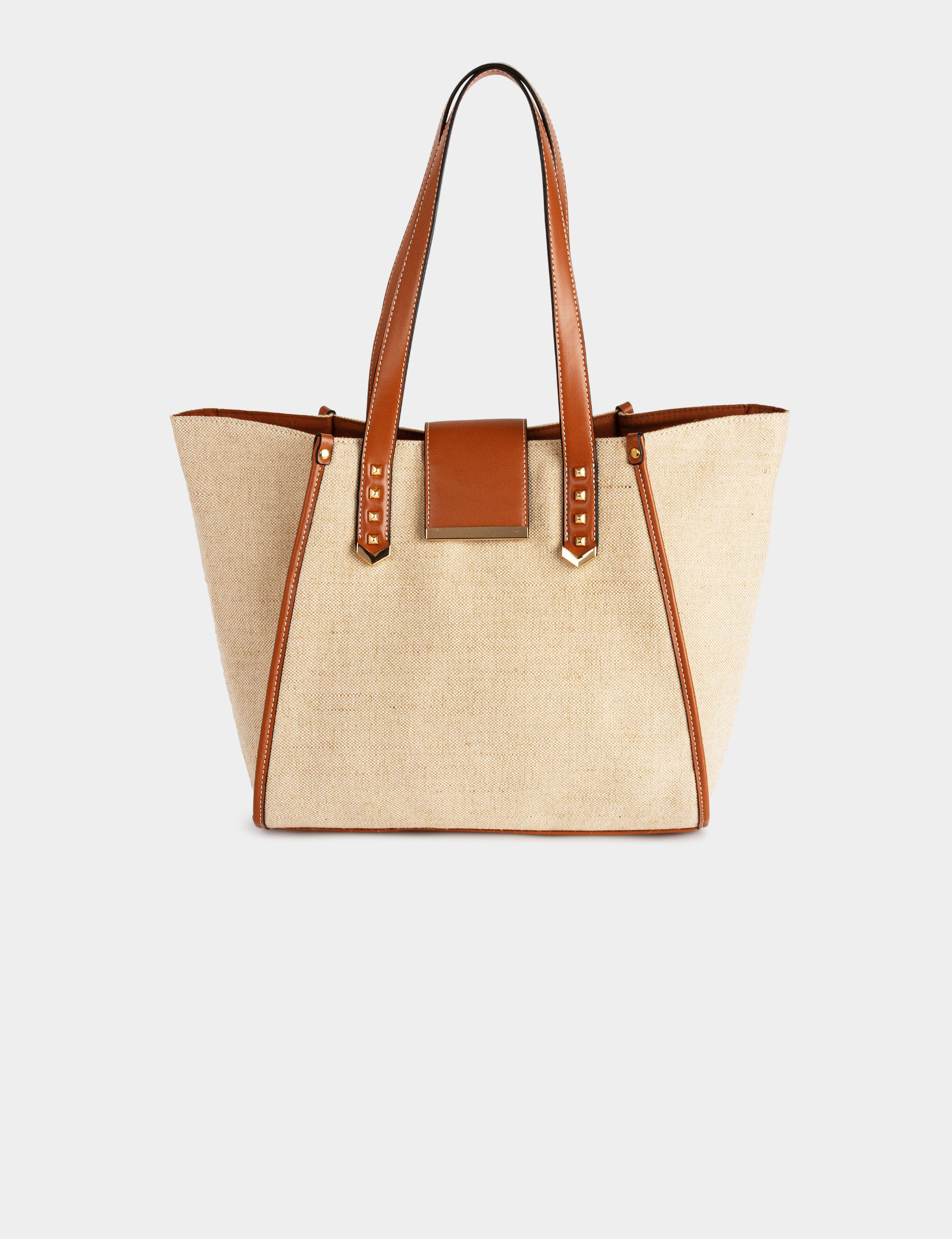 Trapeze shopper bag with braided effect beige ladies'