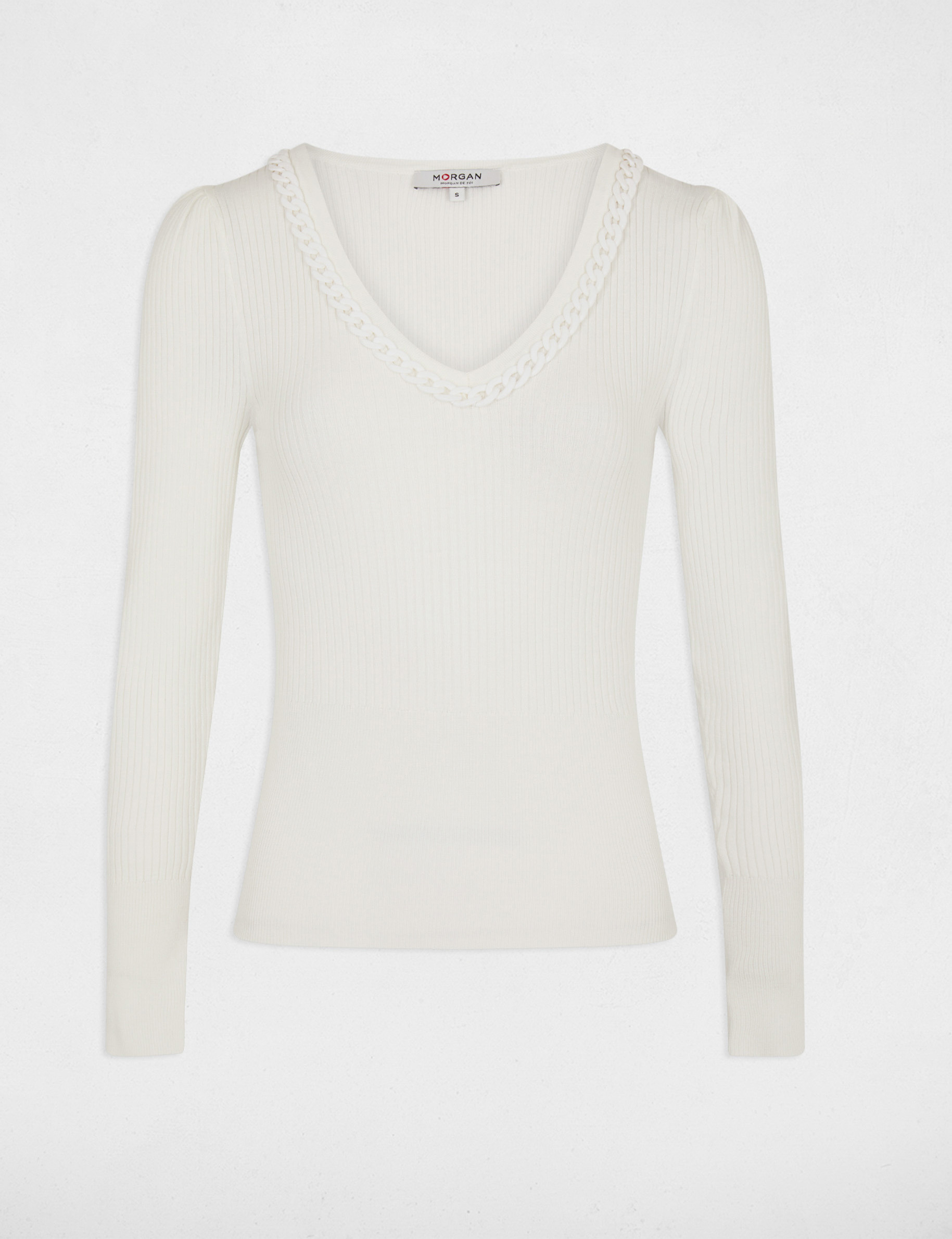 long sleeved jumper with chain detail ecru women Long-sleeved jumper with chain detail ecru women