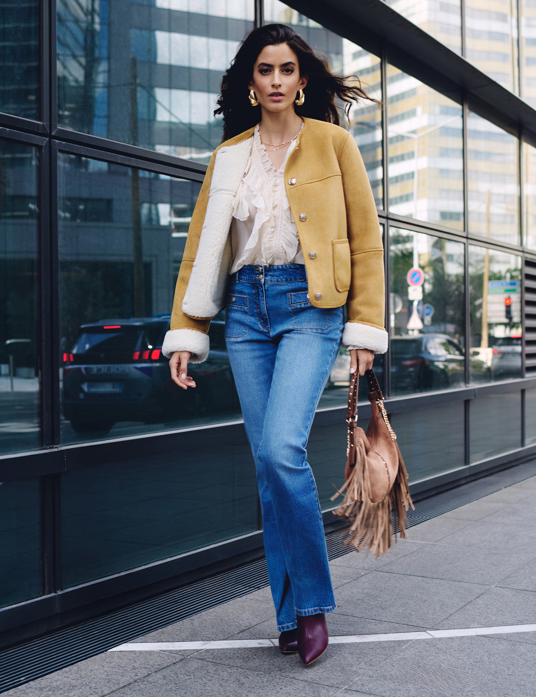 Bootcut jeans with braided detail stone wash denim women