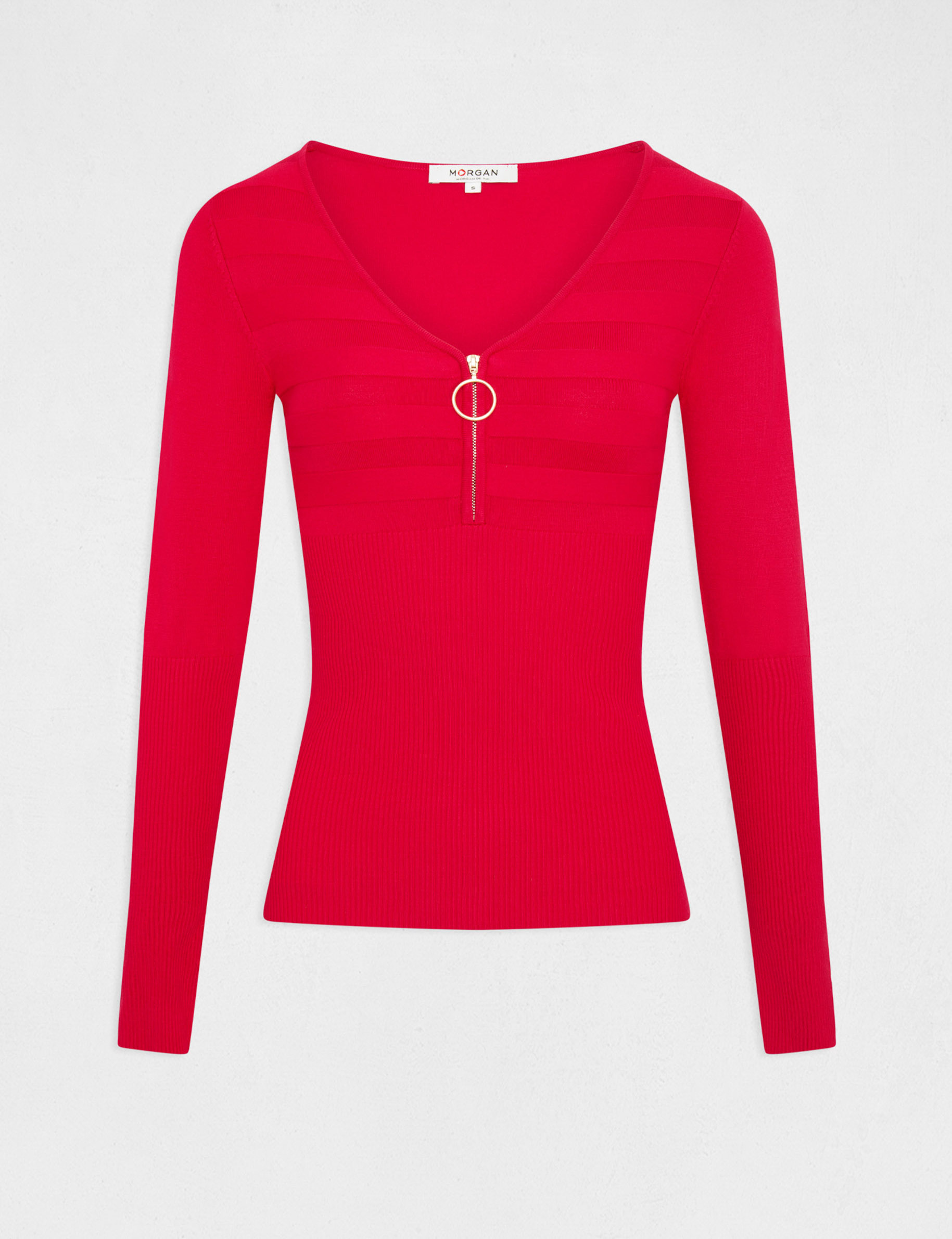 Long-sleeved jumper with zipped detail medium pink ladies'