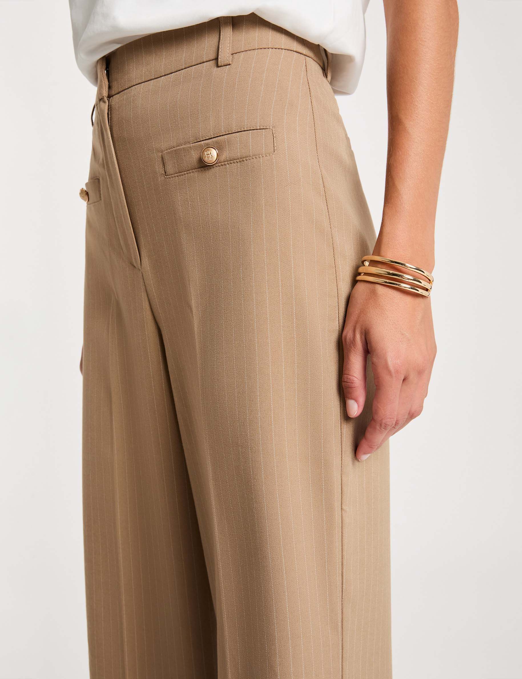 High-waisted straight trousers taupe women
