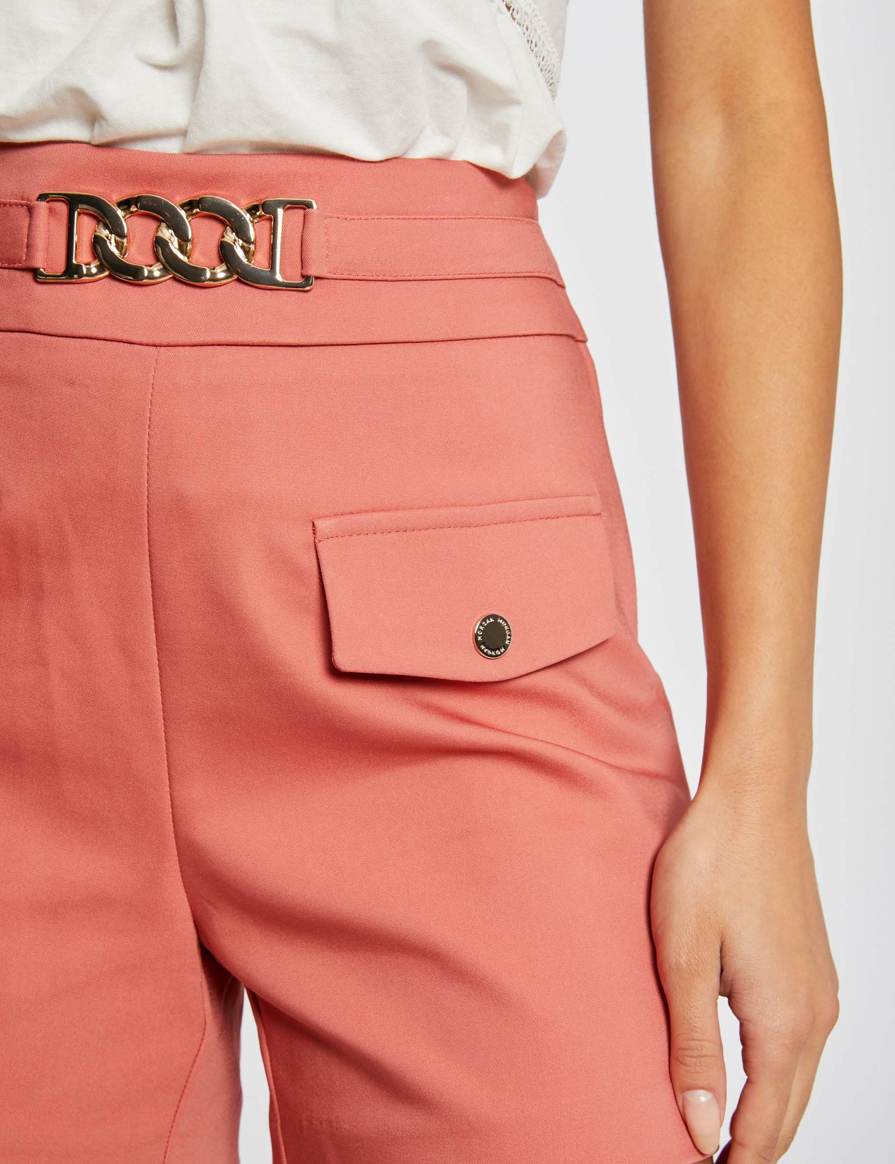 High-waist straight shorts with ornament rust ladies'