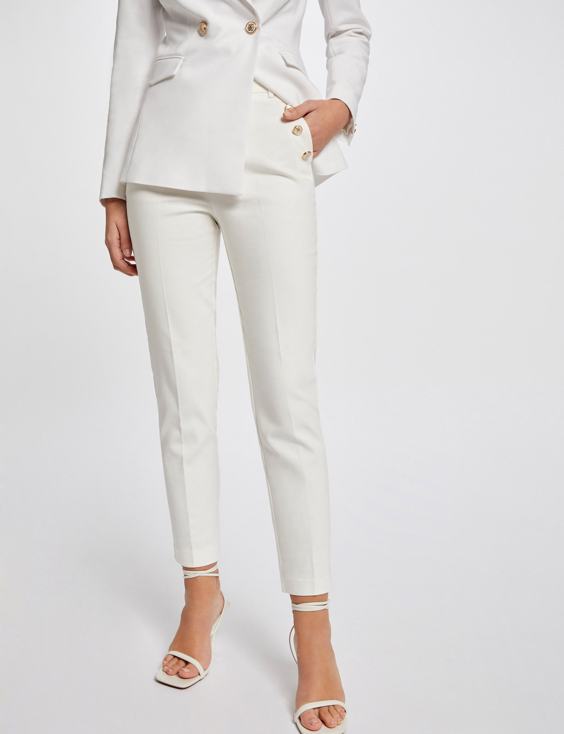 Fitted cropped trousers with darts ecru ladies'