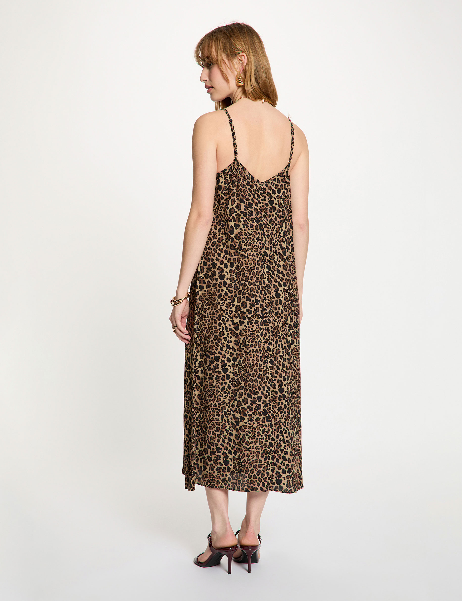 Straight dress with V-neck multicolor women