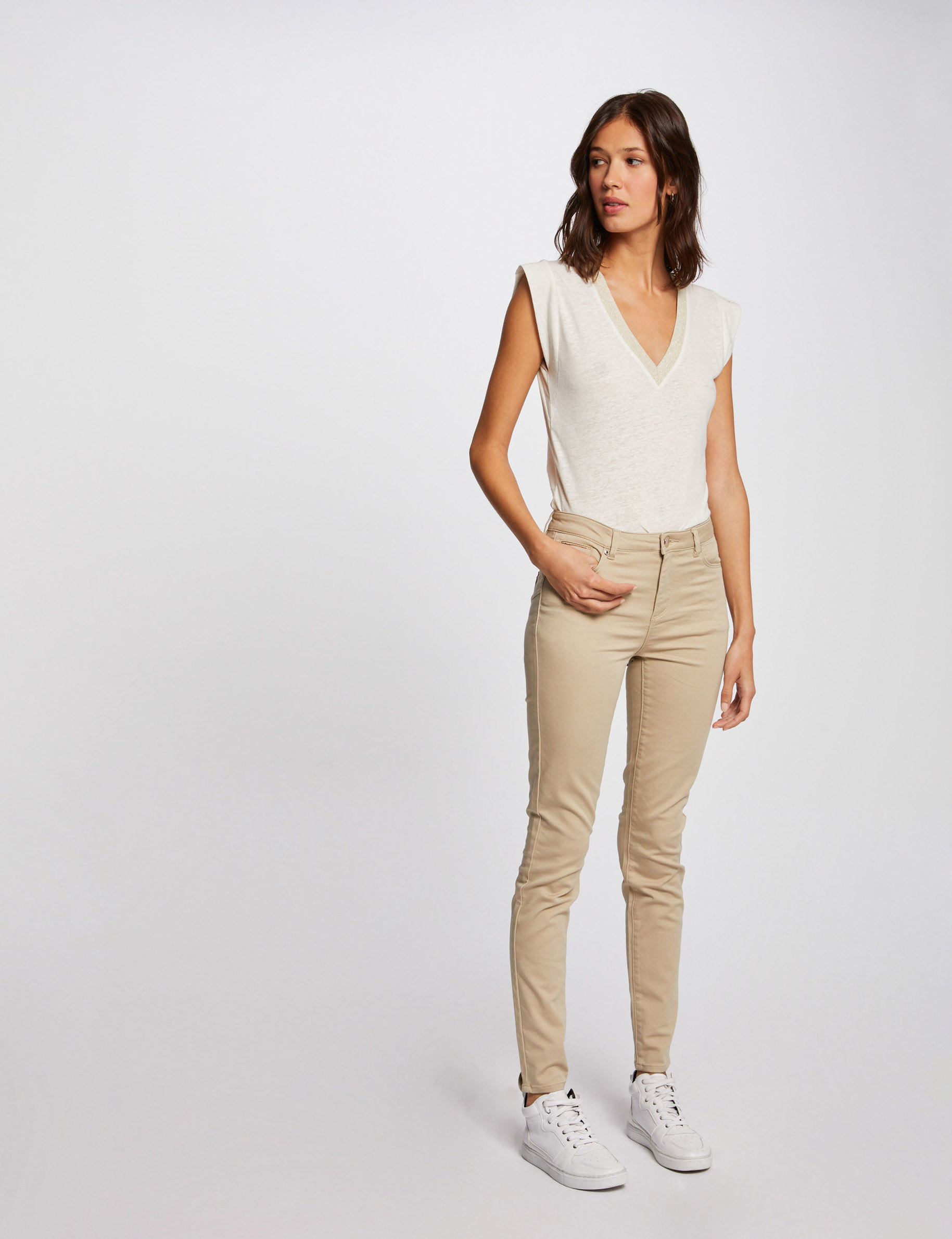 Slim standard-waisted trousers sand women