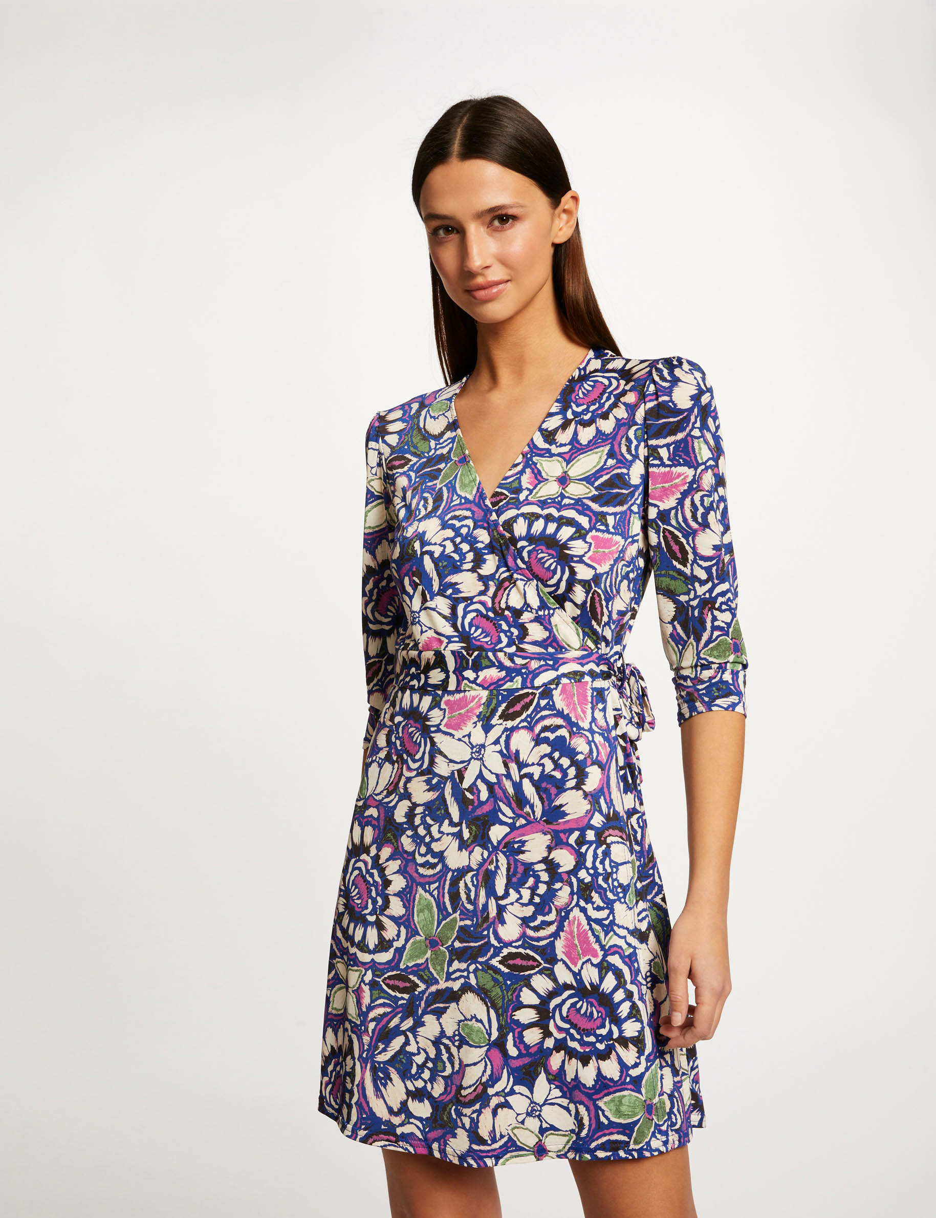 wrap dress with vegetal print multicolored women Wrap dress with vegetal print multicolored women