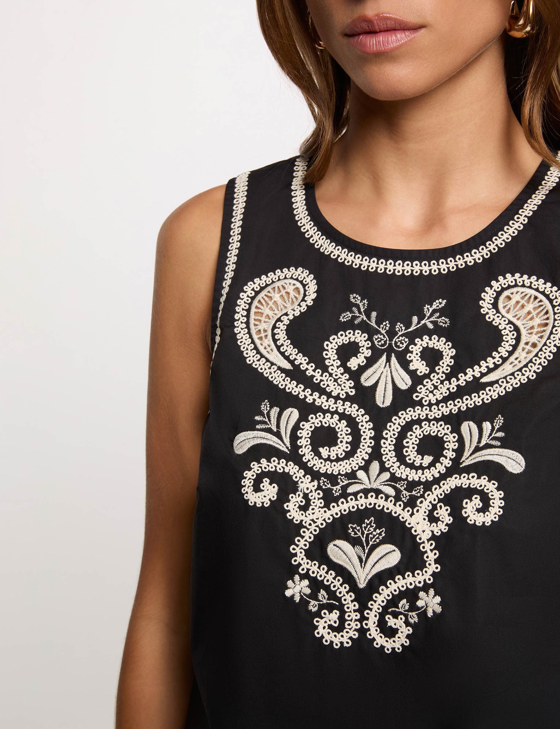 Embroidered sleeveless top black women