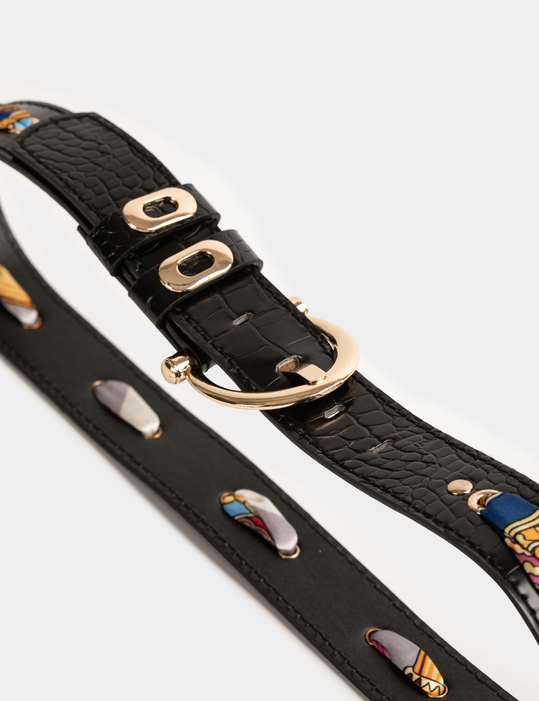 Belt with scarf and croc effect black ladies' Belt with scarf and croc effect black ladies'