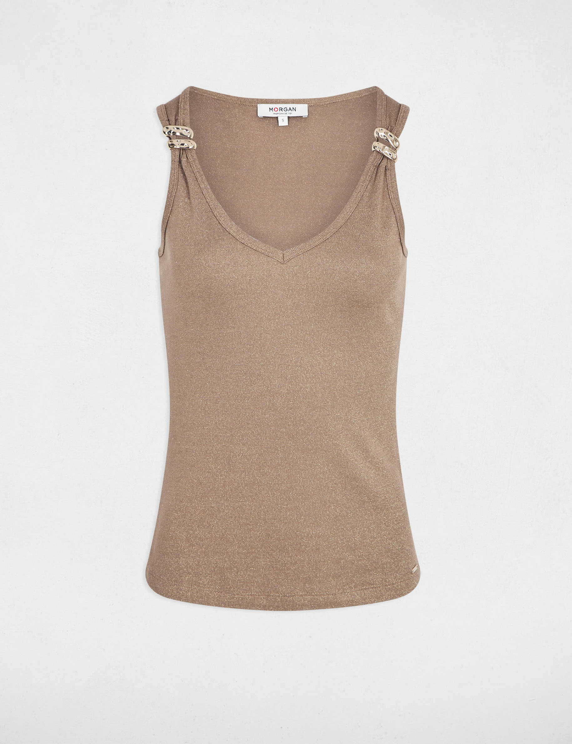 Fitted v-neck tank top taupe women
