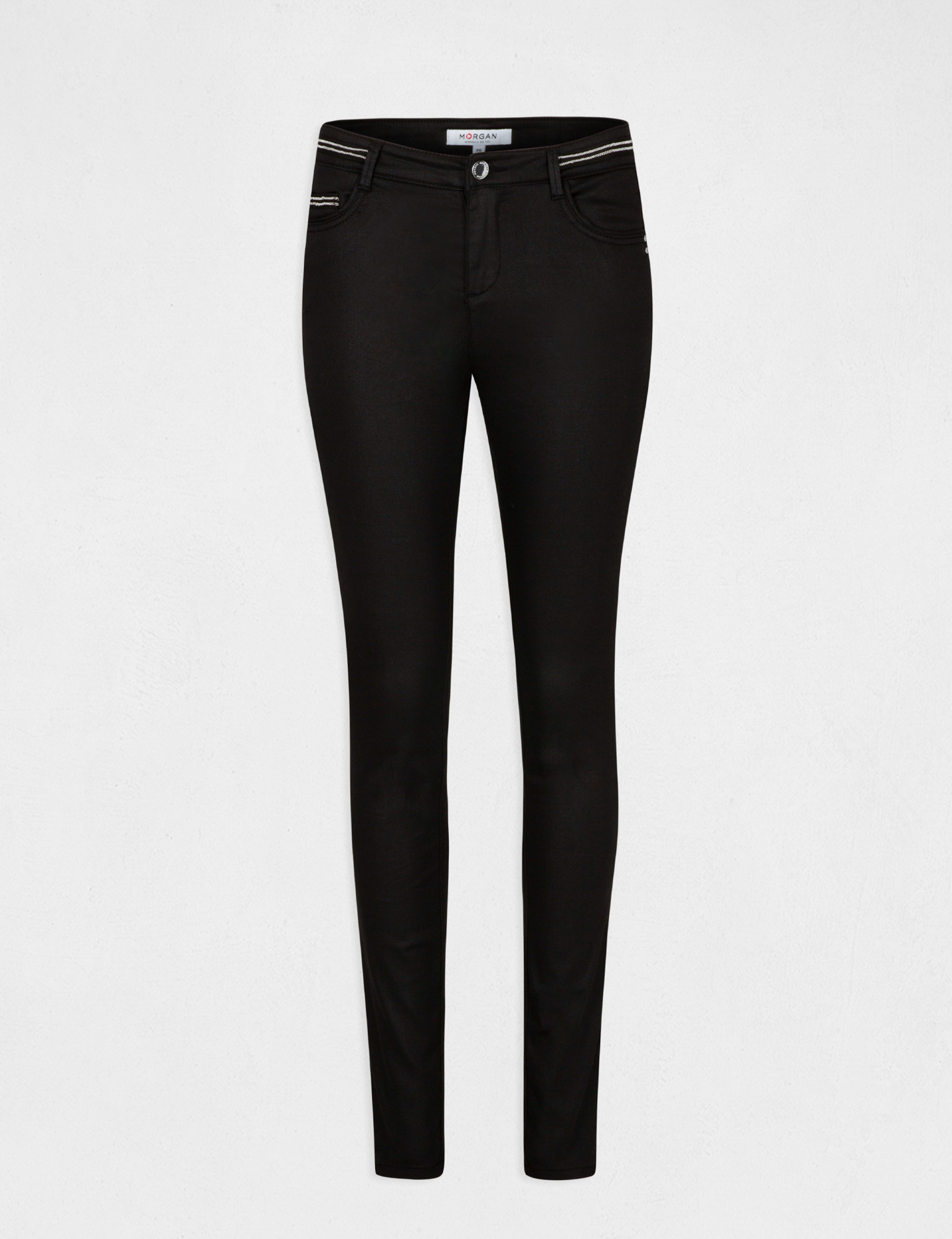 Slim trousers with wet effect black ladies'