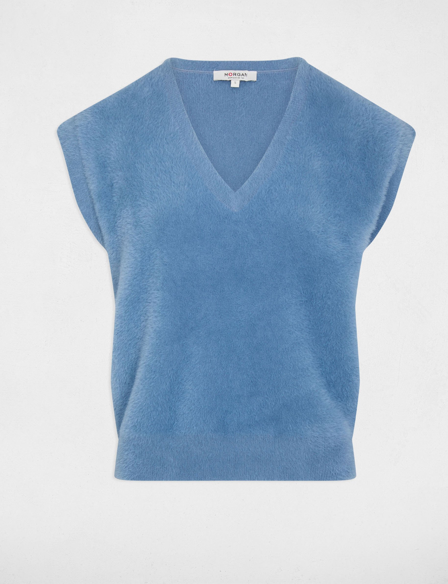 Pull sans manches bleu femme