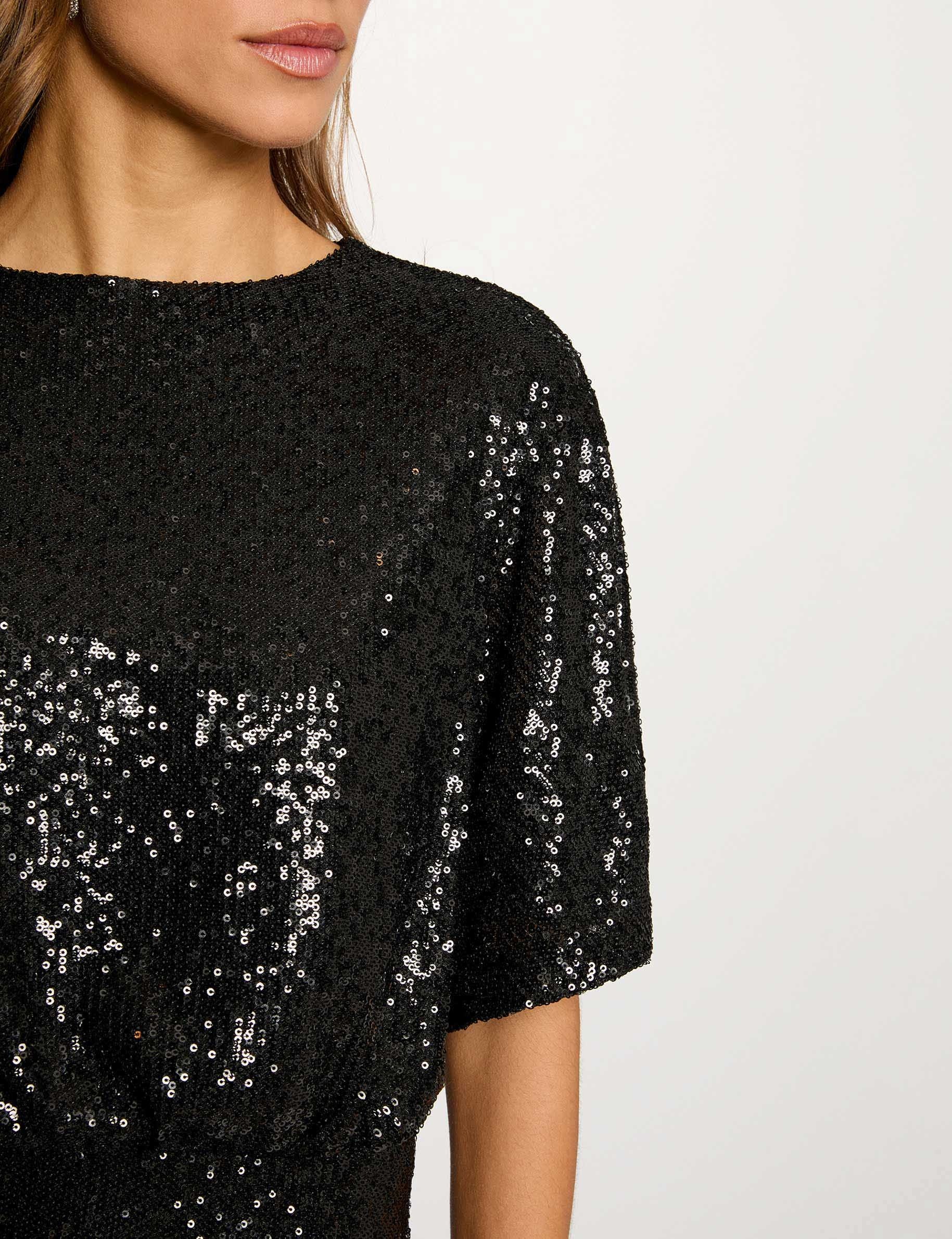 Robe courte sequins noir femme