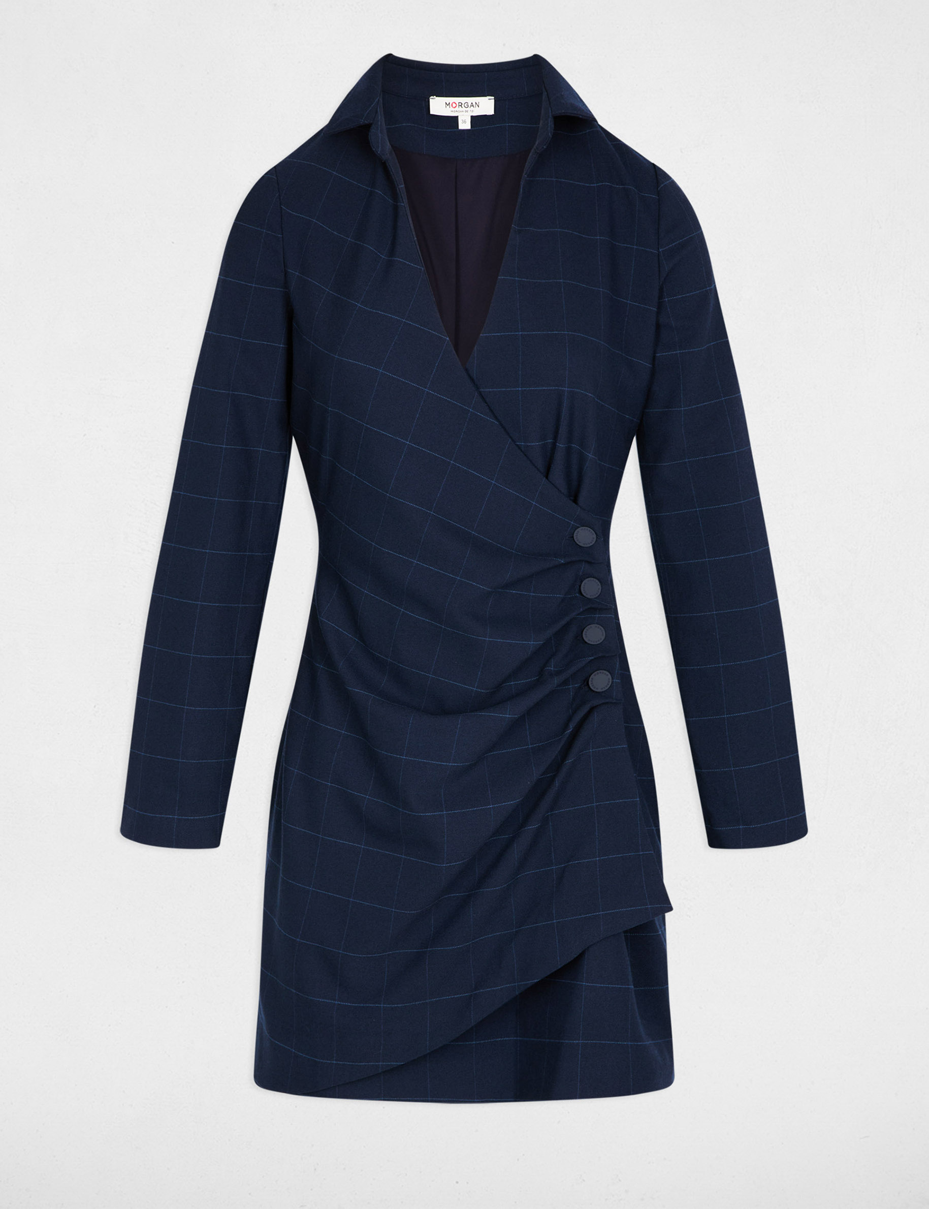 Wrap short dress navy blue women