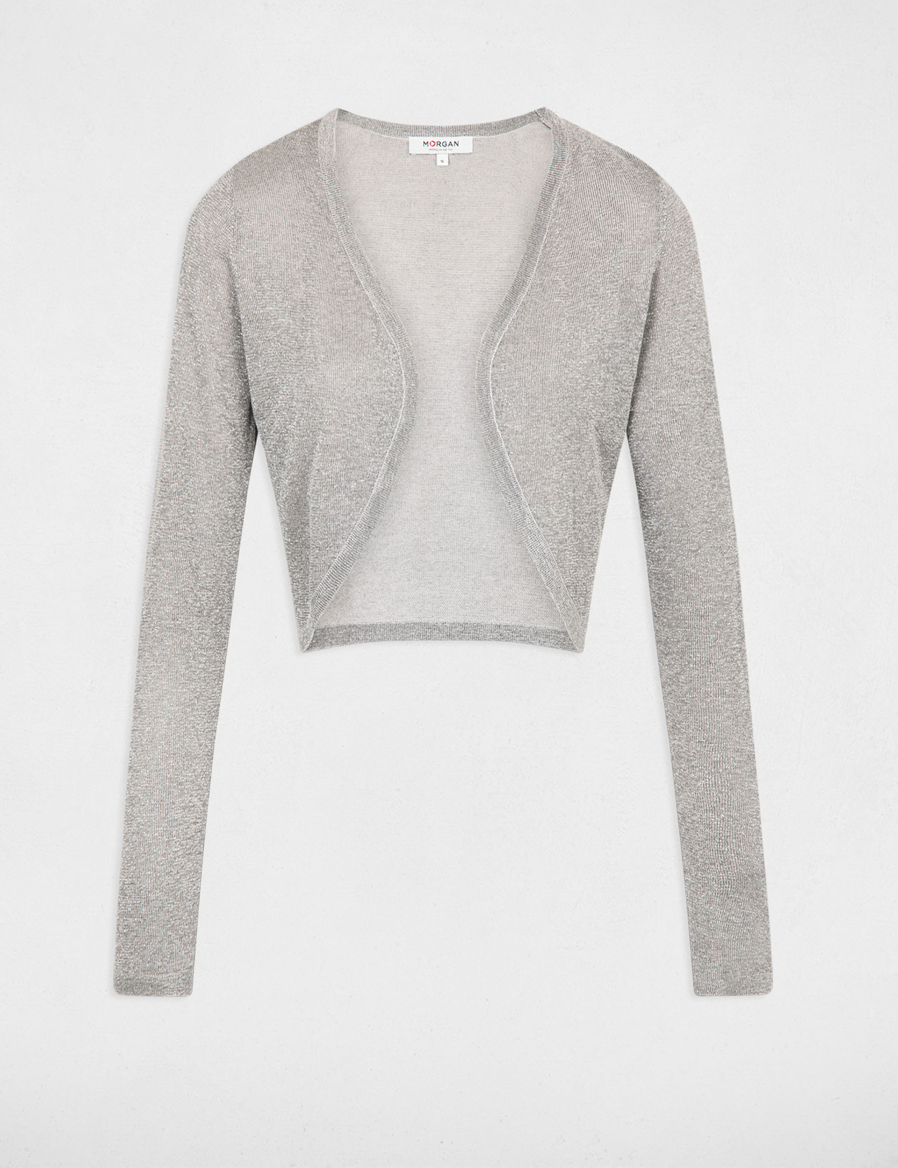 short cardigan metallised threads light grey women Short cardigan metallised threads light grey women