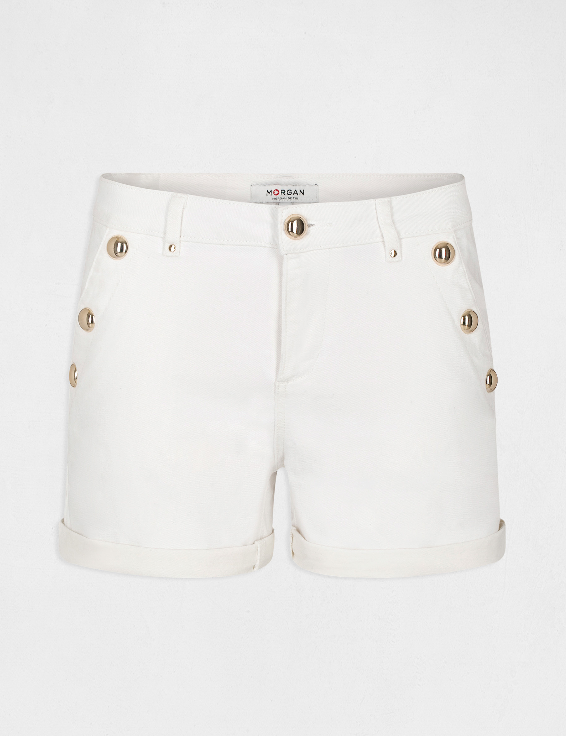 Fitted short with buttons ecru ladies' Morgan