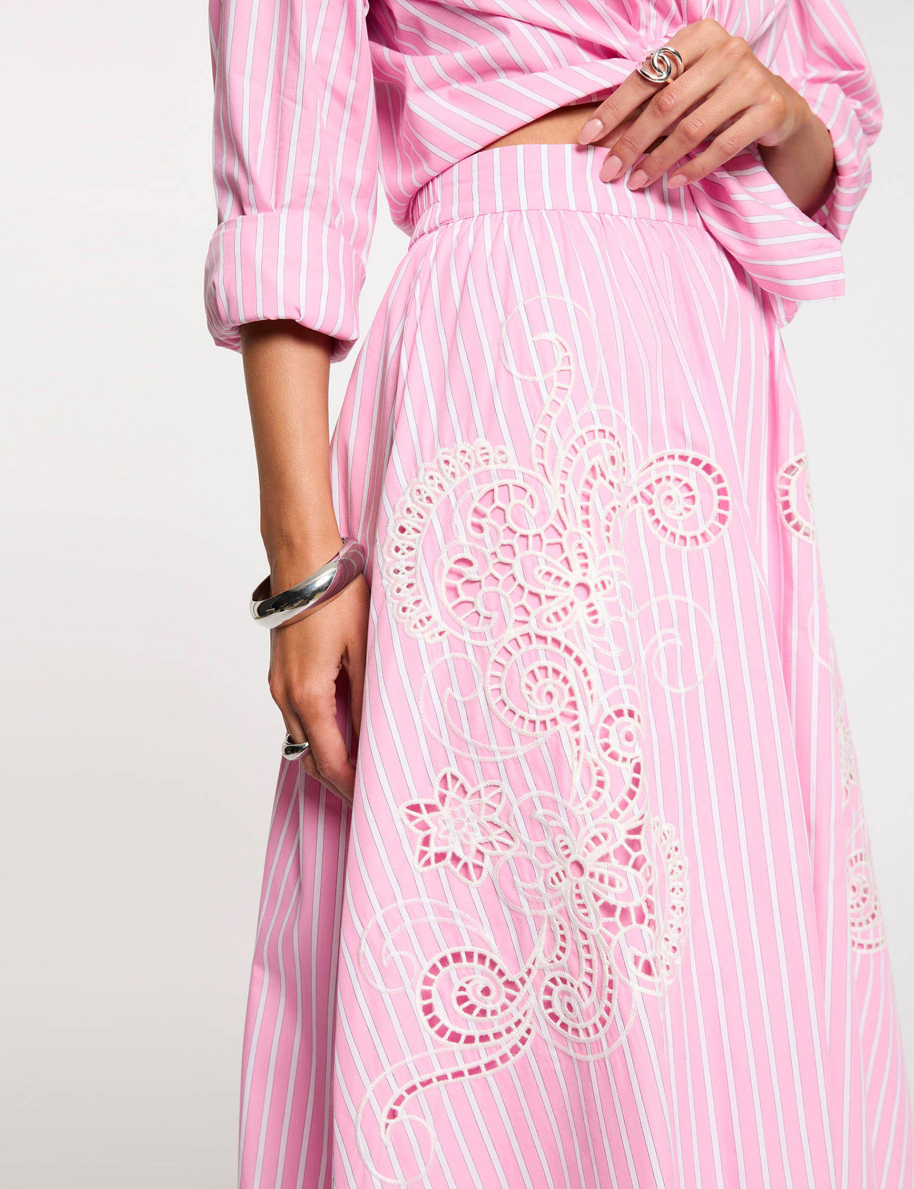 Flared long skirt pink women