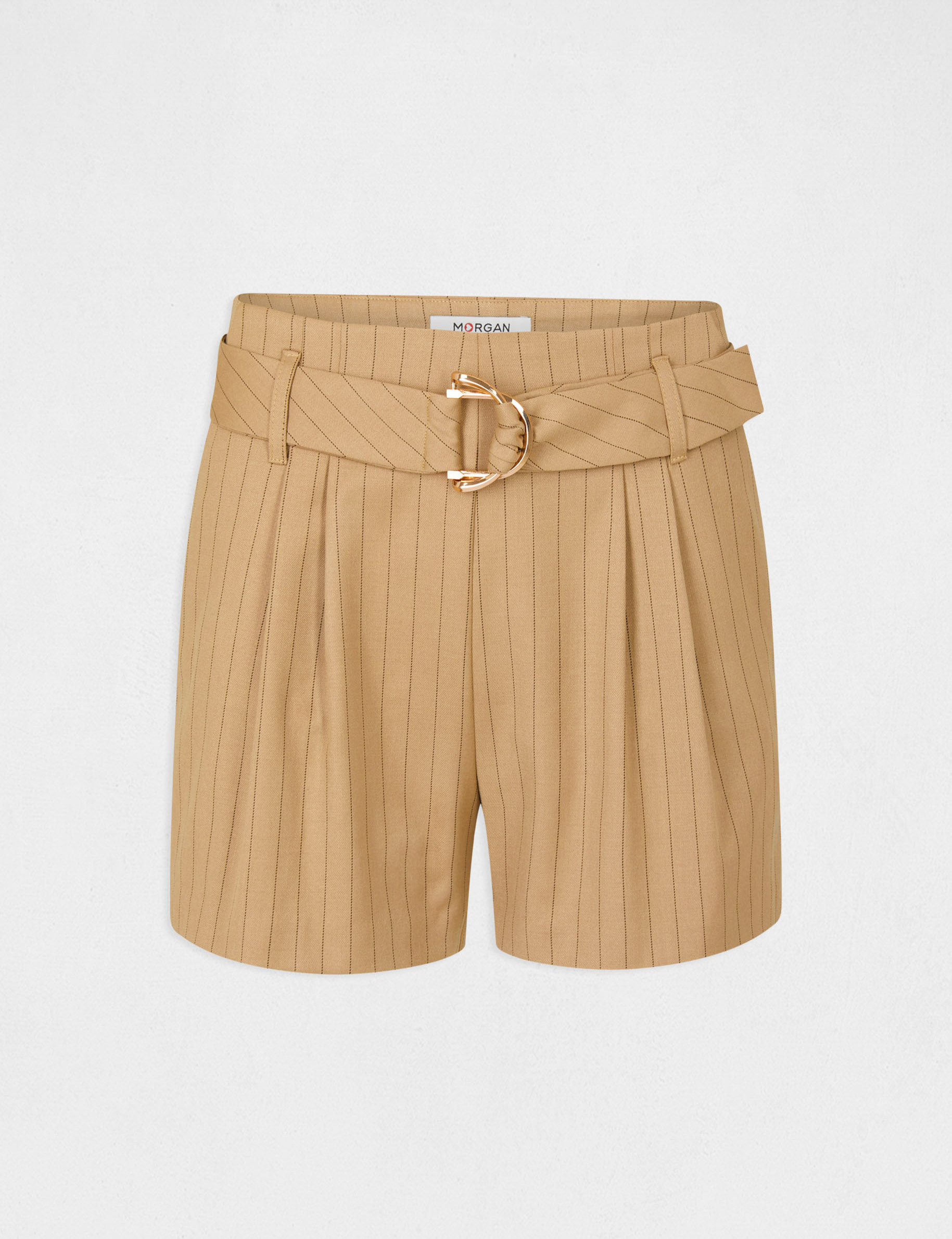 Loose belted short with stripes beige ladies' Loose belted short with stripes beige ladies'