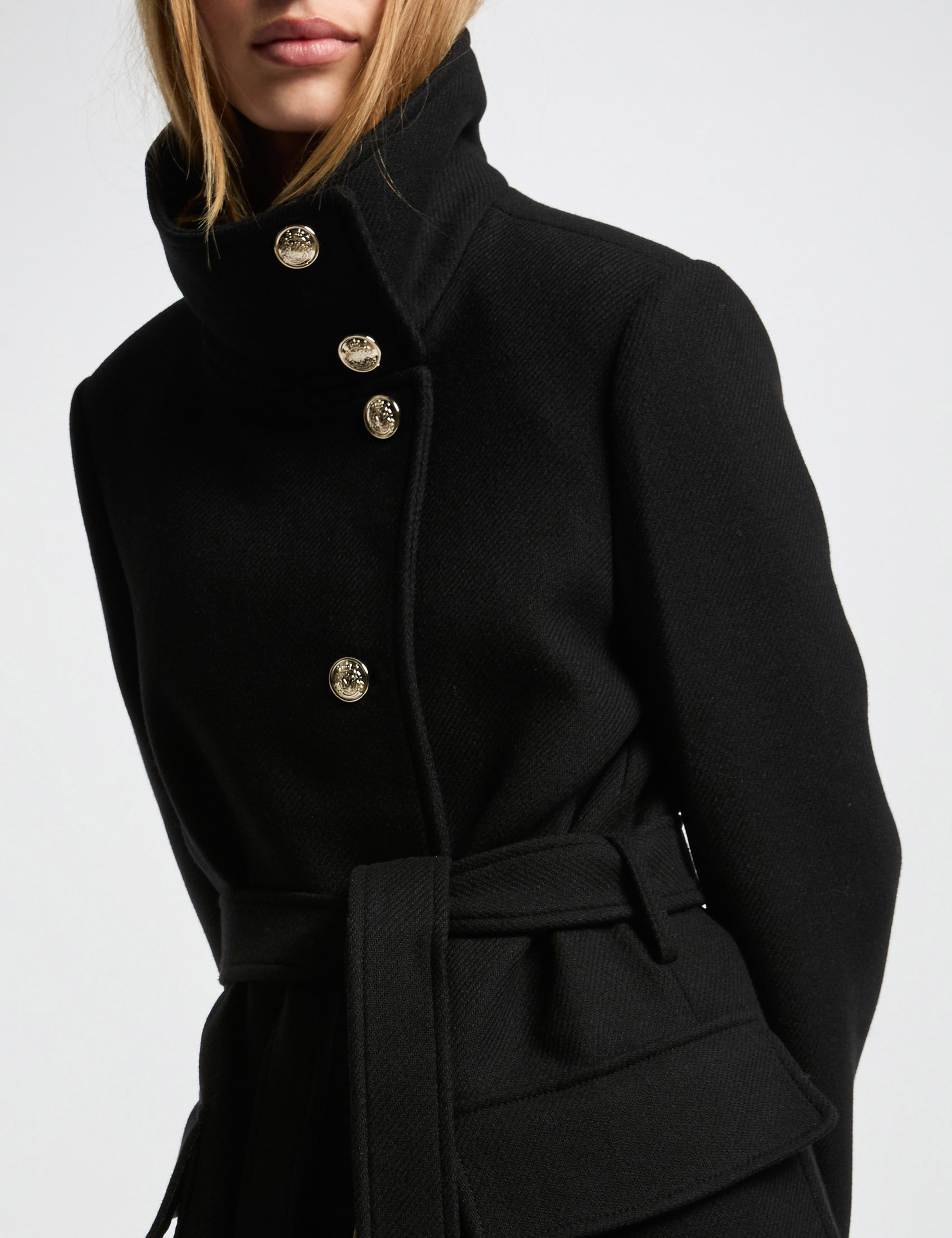 belted long coat black women Belted long coat black women