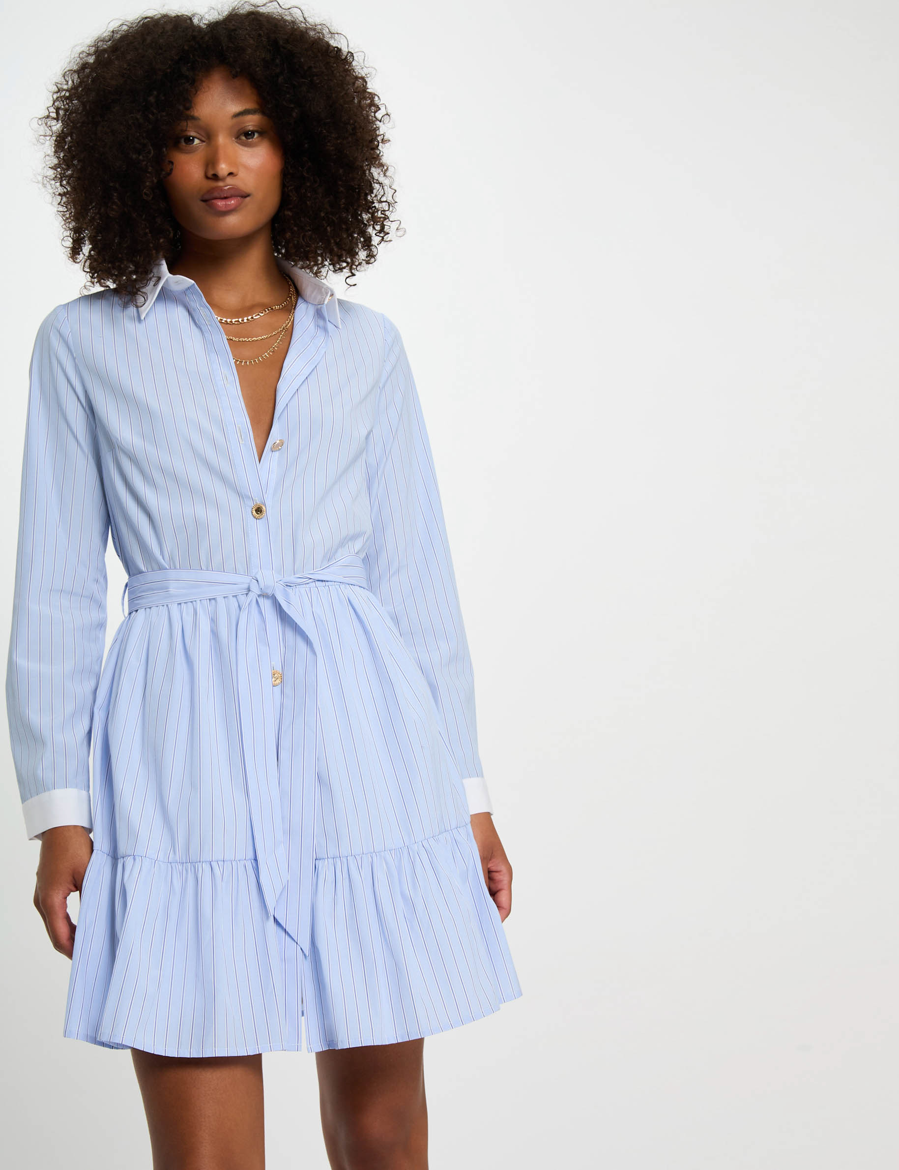 Sky Blue Detailed Abstract Regular Fit Women's T-Shirt Dress