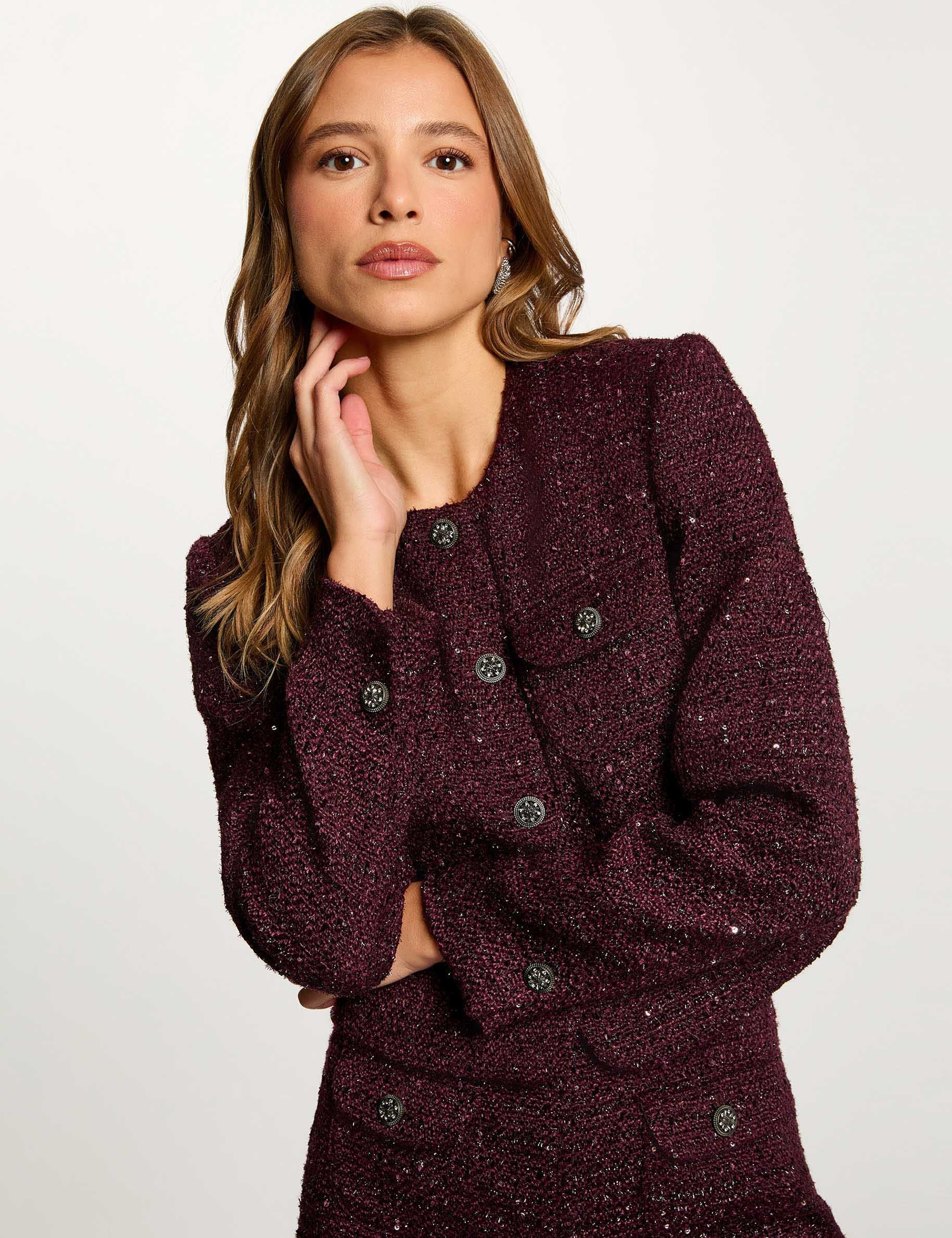 veste ajustee col rond prune femme plum women