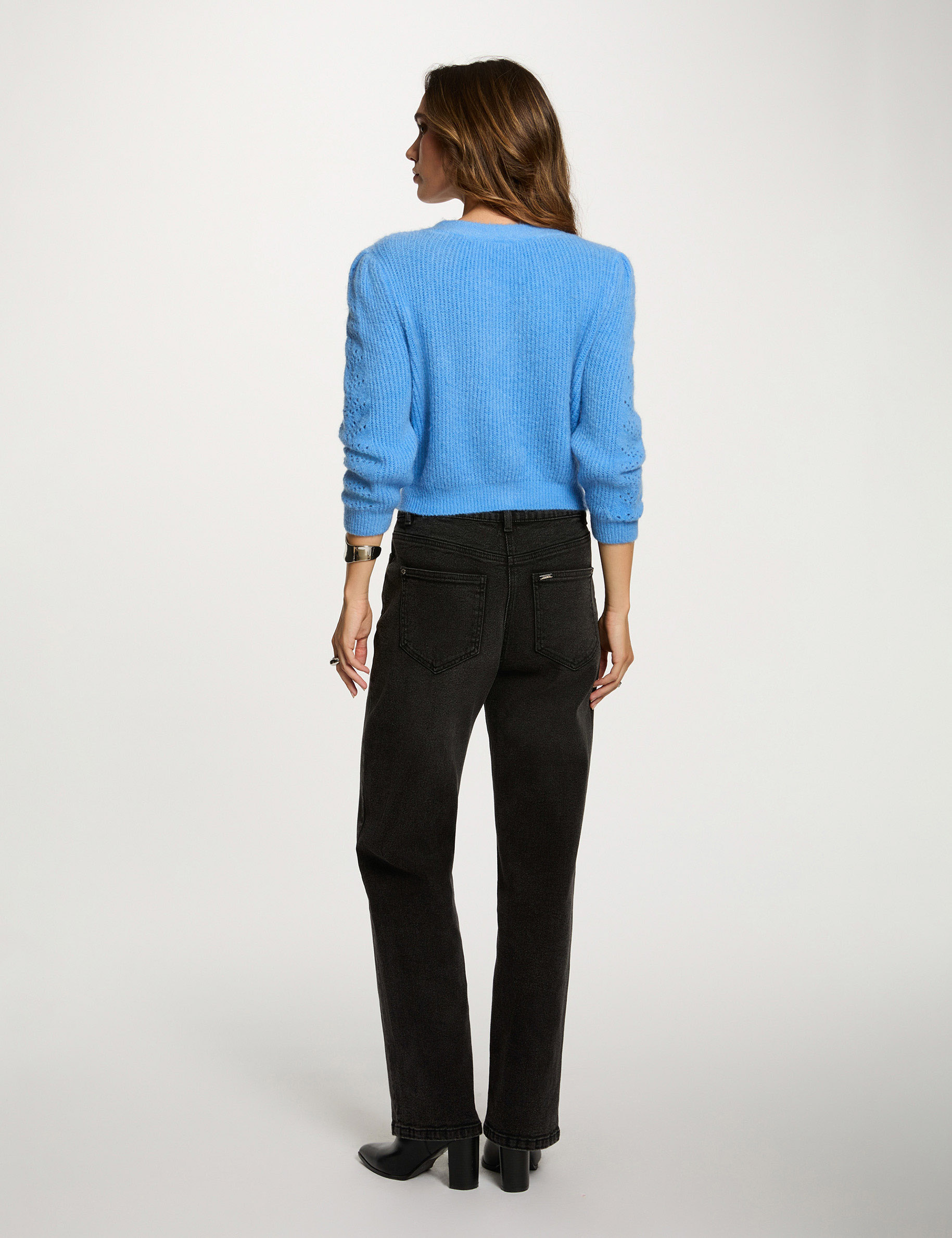 fitted cardigan with v neck blue women Fitted cardigan with V-neck blue women