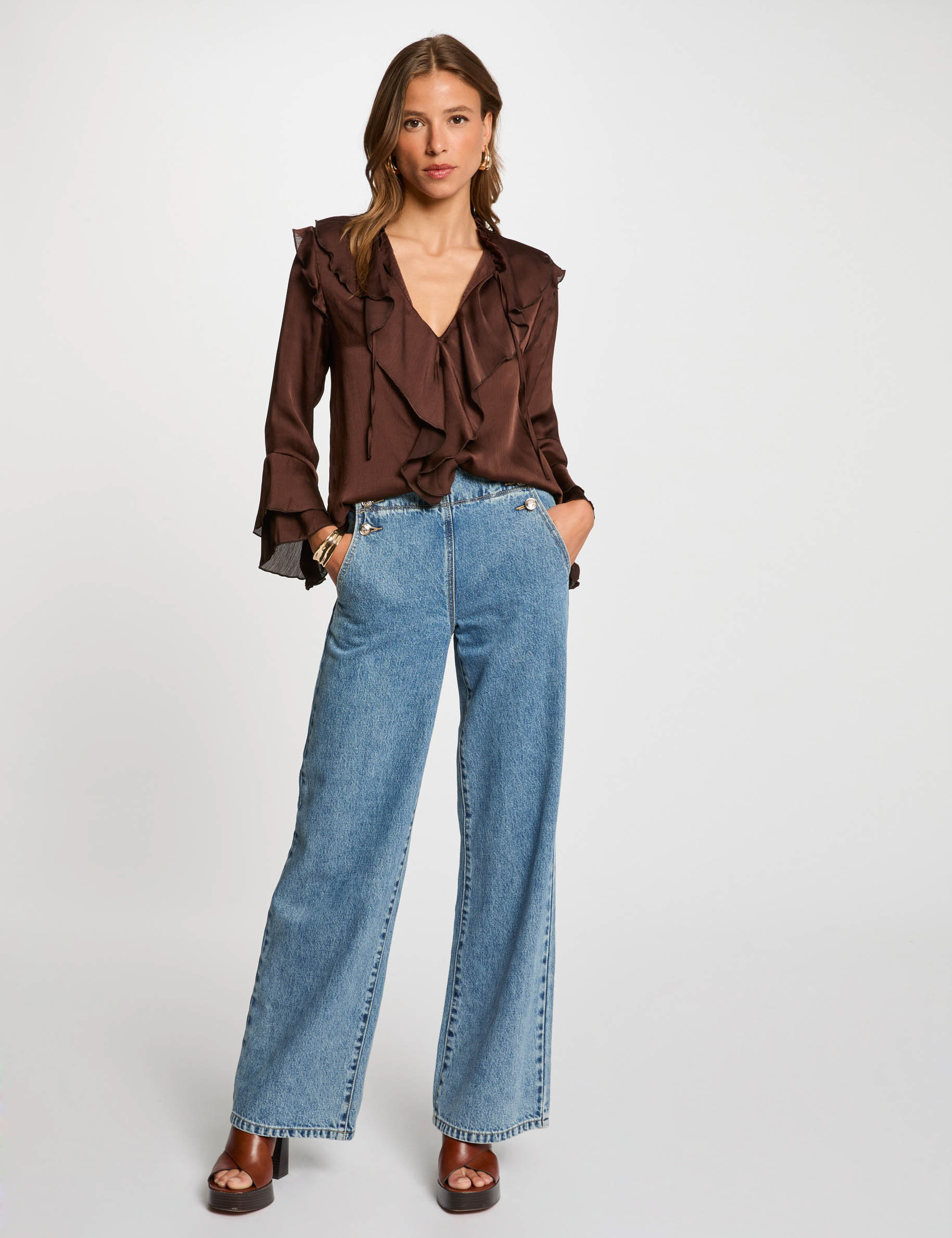 long sleeved blouse dark brown women Long-sleeved blouse dark brown women