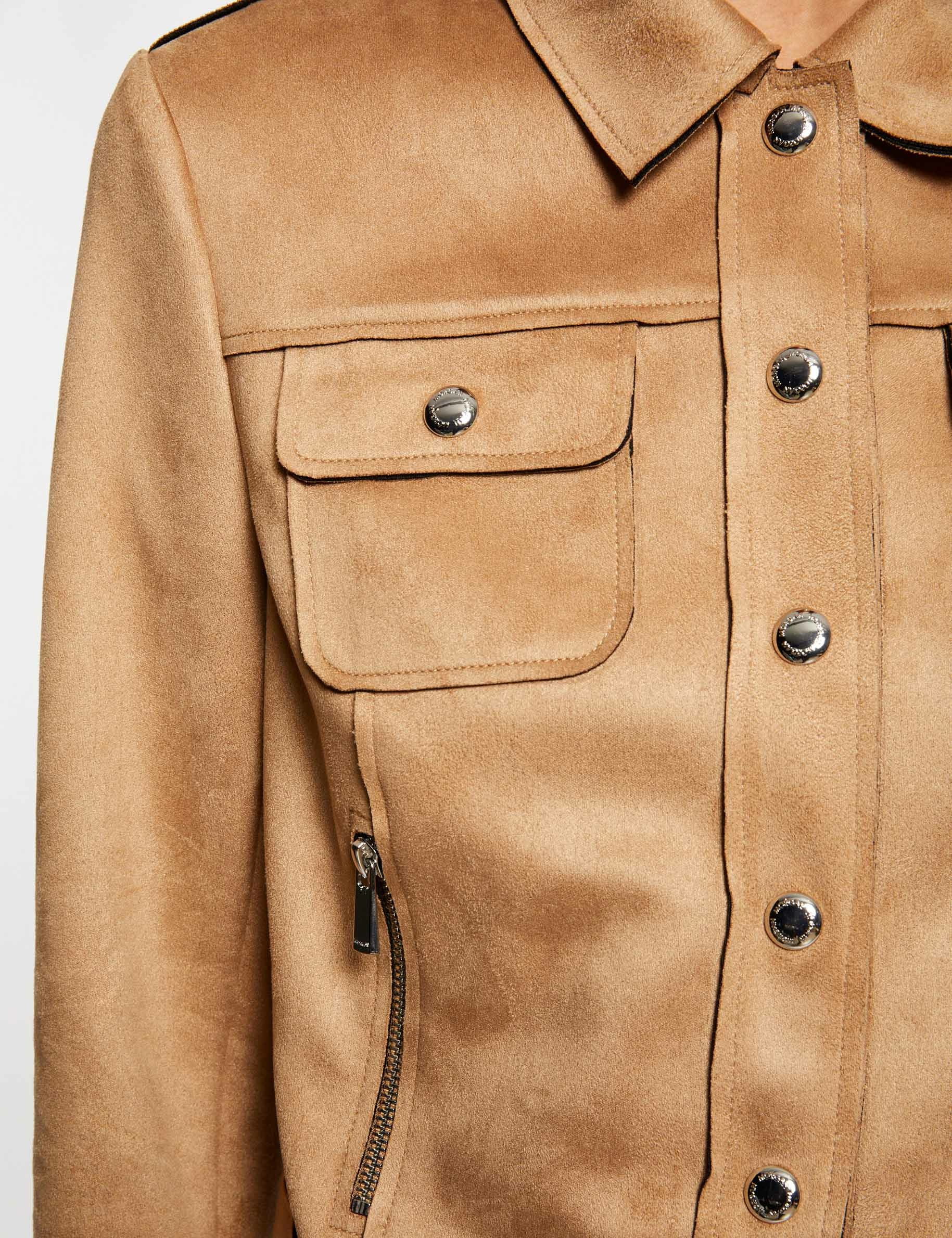 Buttoned suede jacket camel ladies'