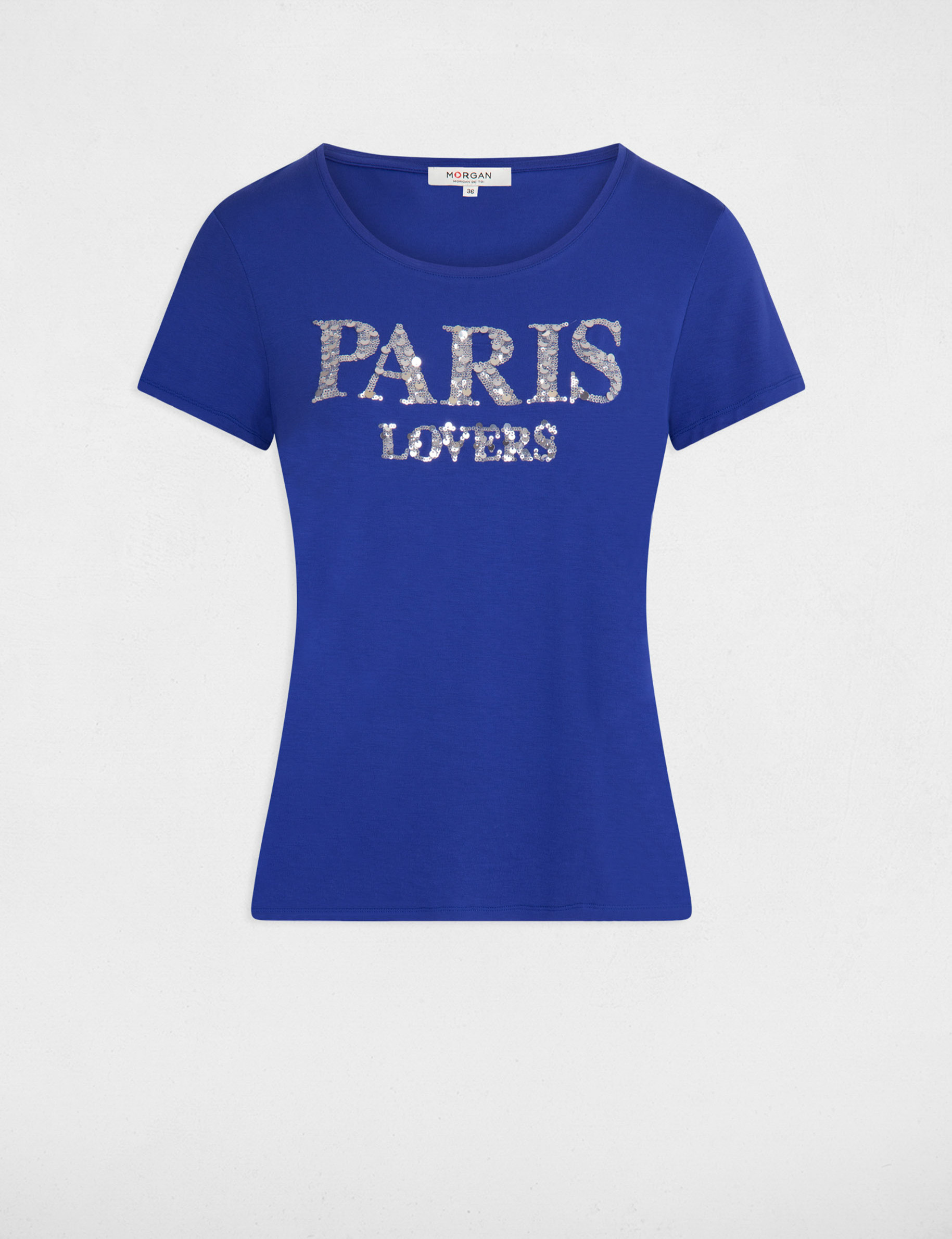 t shirt message and sequins electric blue women T-shirt message and sequins electric blue women