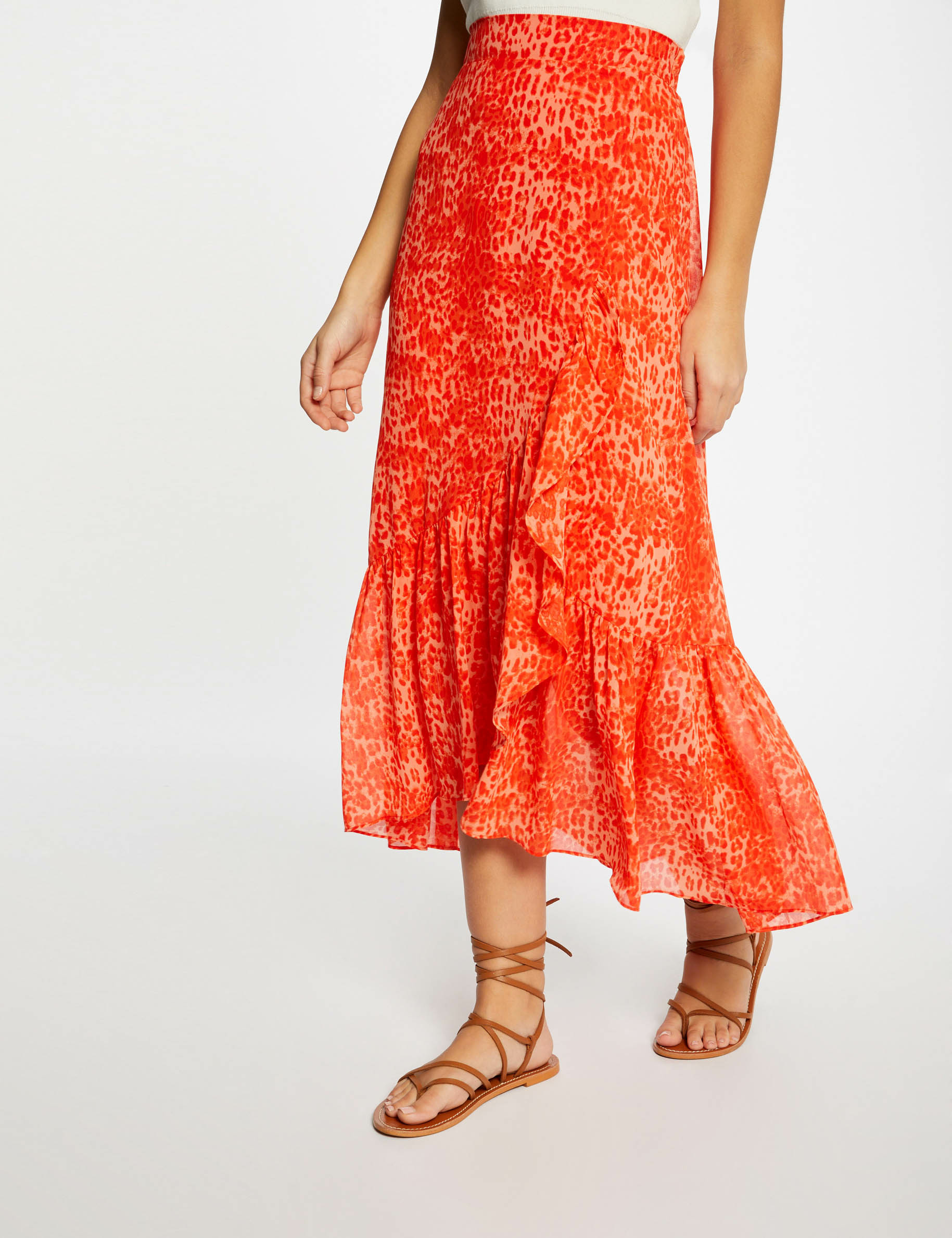 Maxi wrap skirt with leopard print orange ladies' Maxi wrap skirt with leopard print orange ladies'