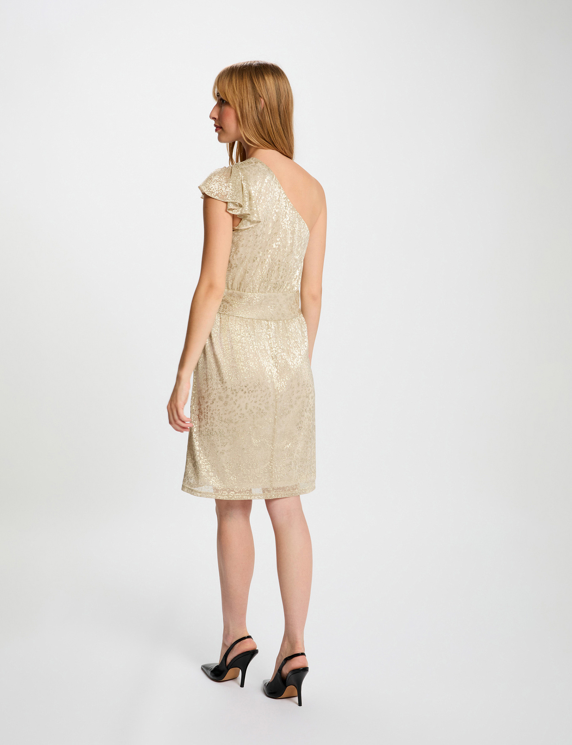 Asymmetric voile dress gold yellow women