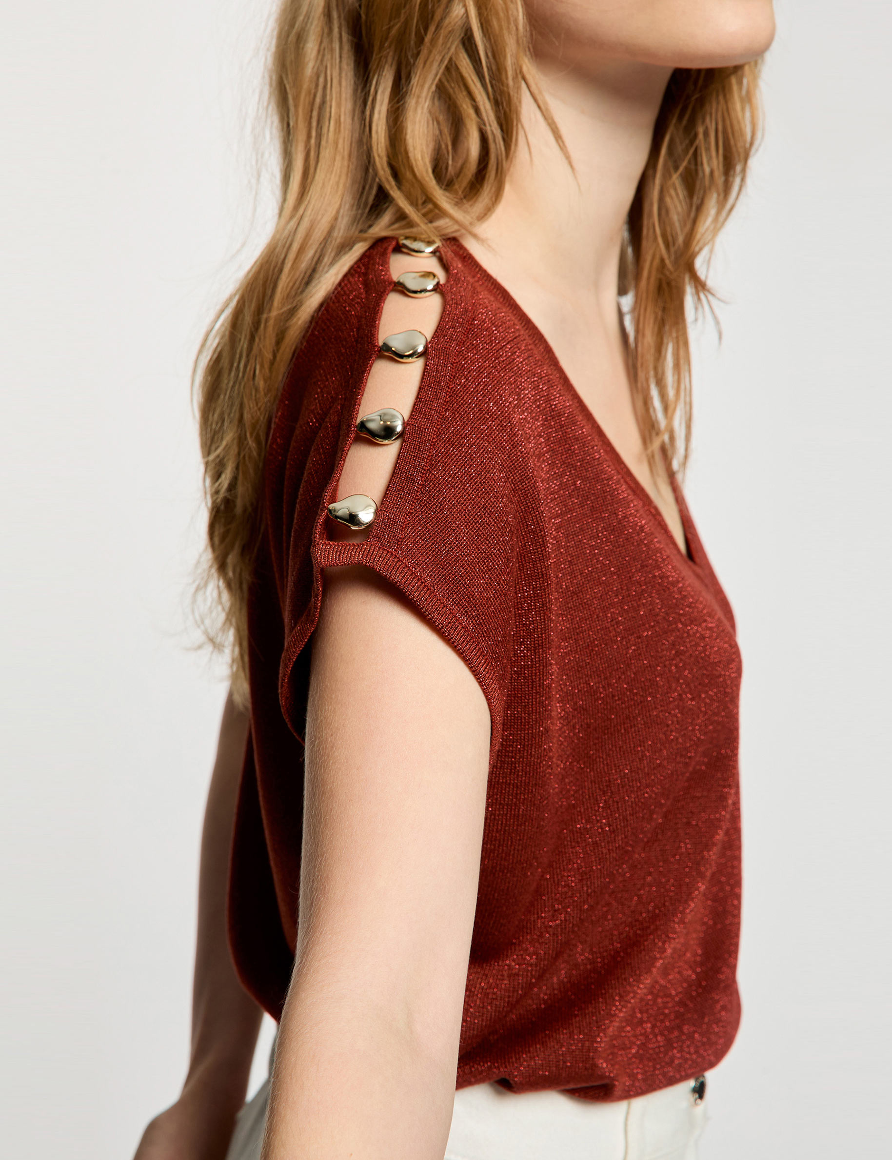 Oversized V-neck sweater cognac brown women