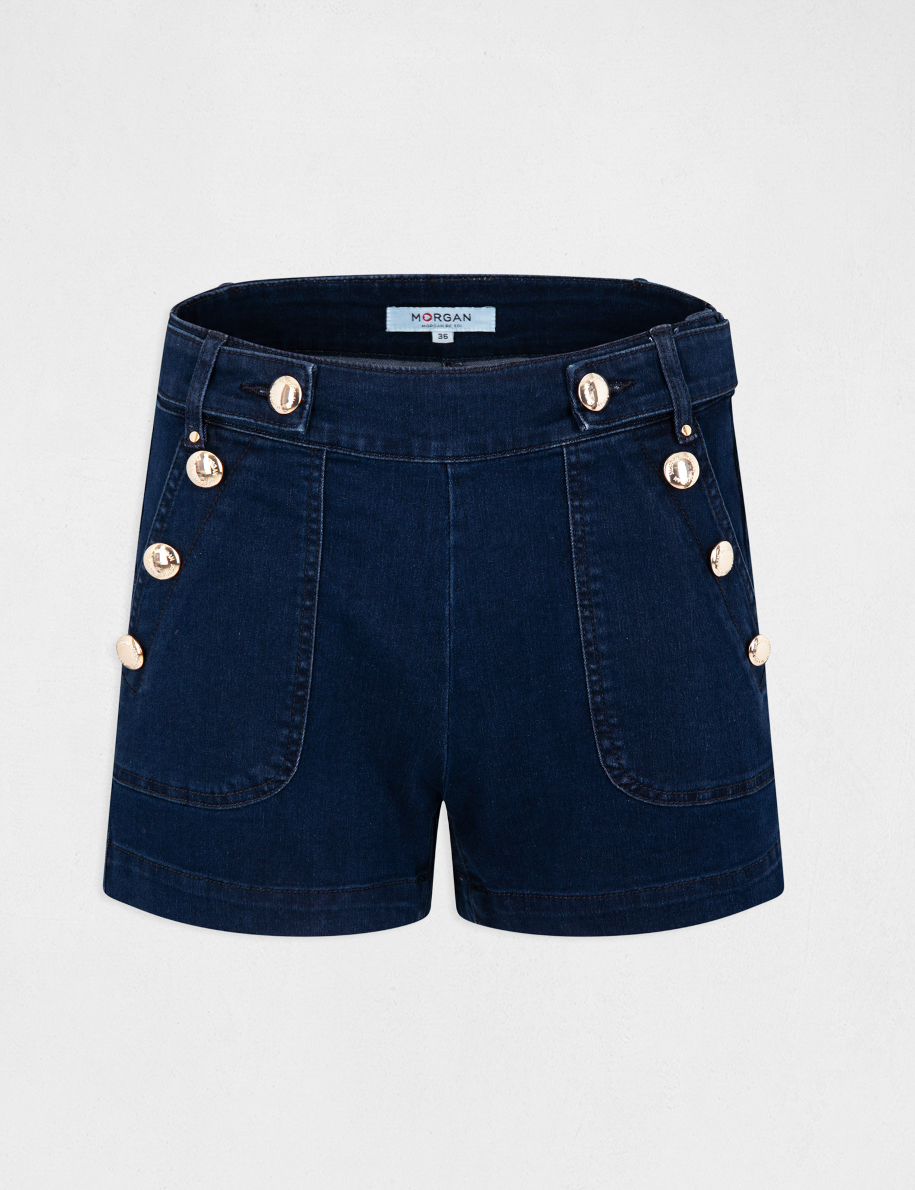 Fitted short with buttons raw denim ladies'