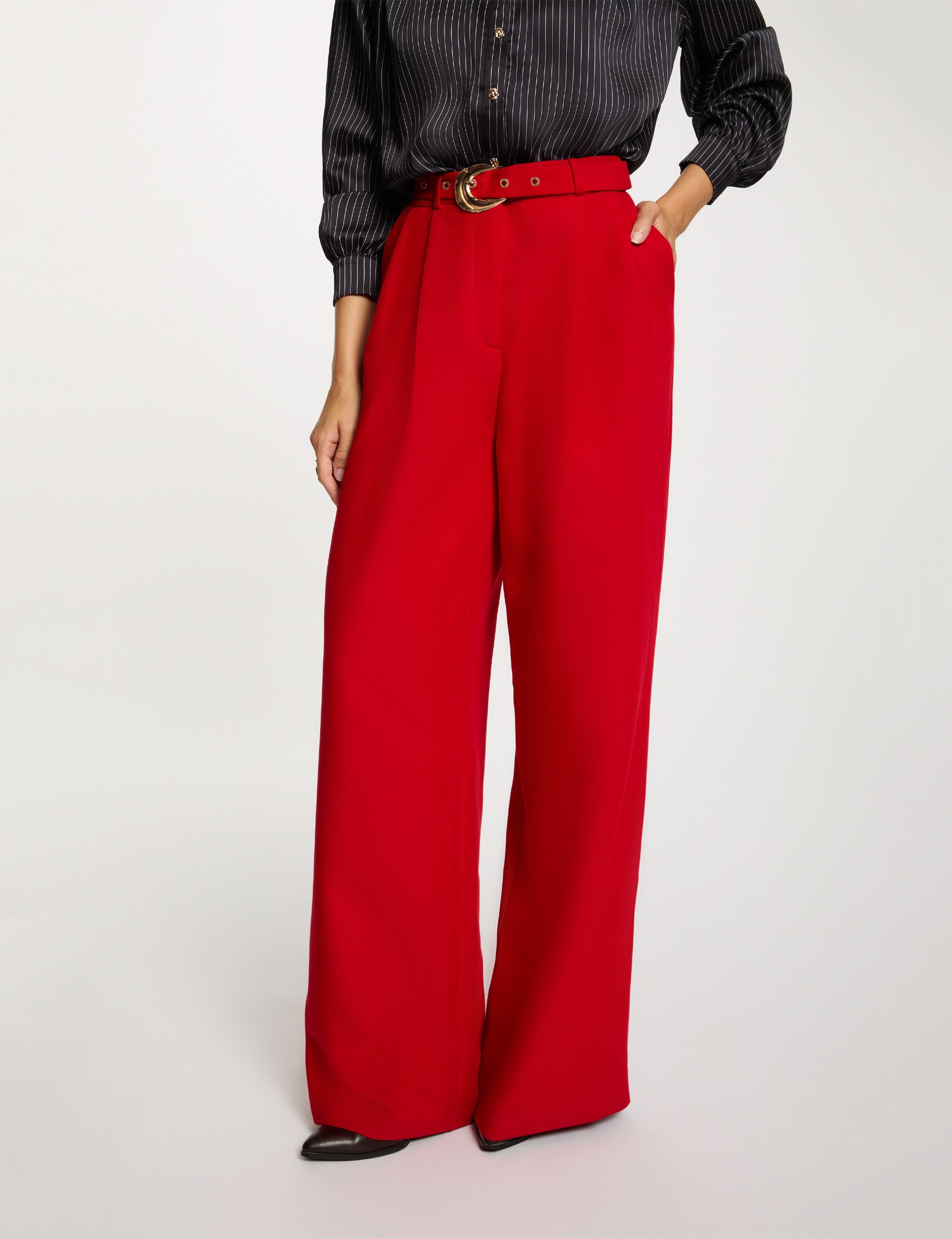 High-waisted wide trousers red women