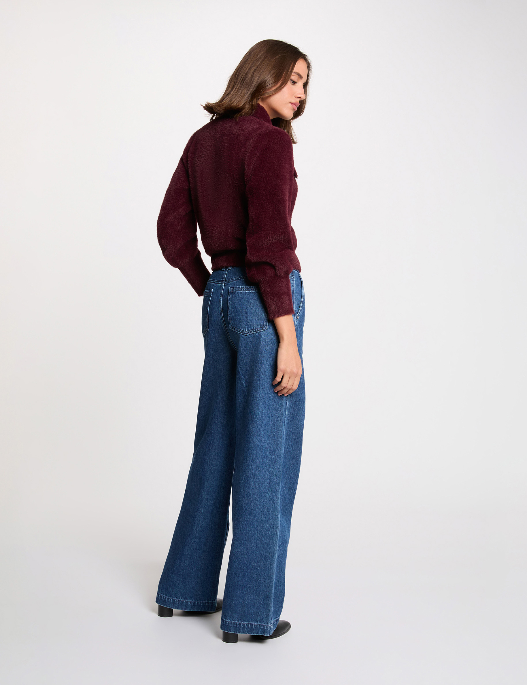 Long-sleeved cardigan with lapel collar plum women